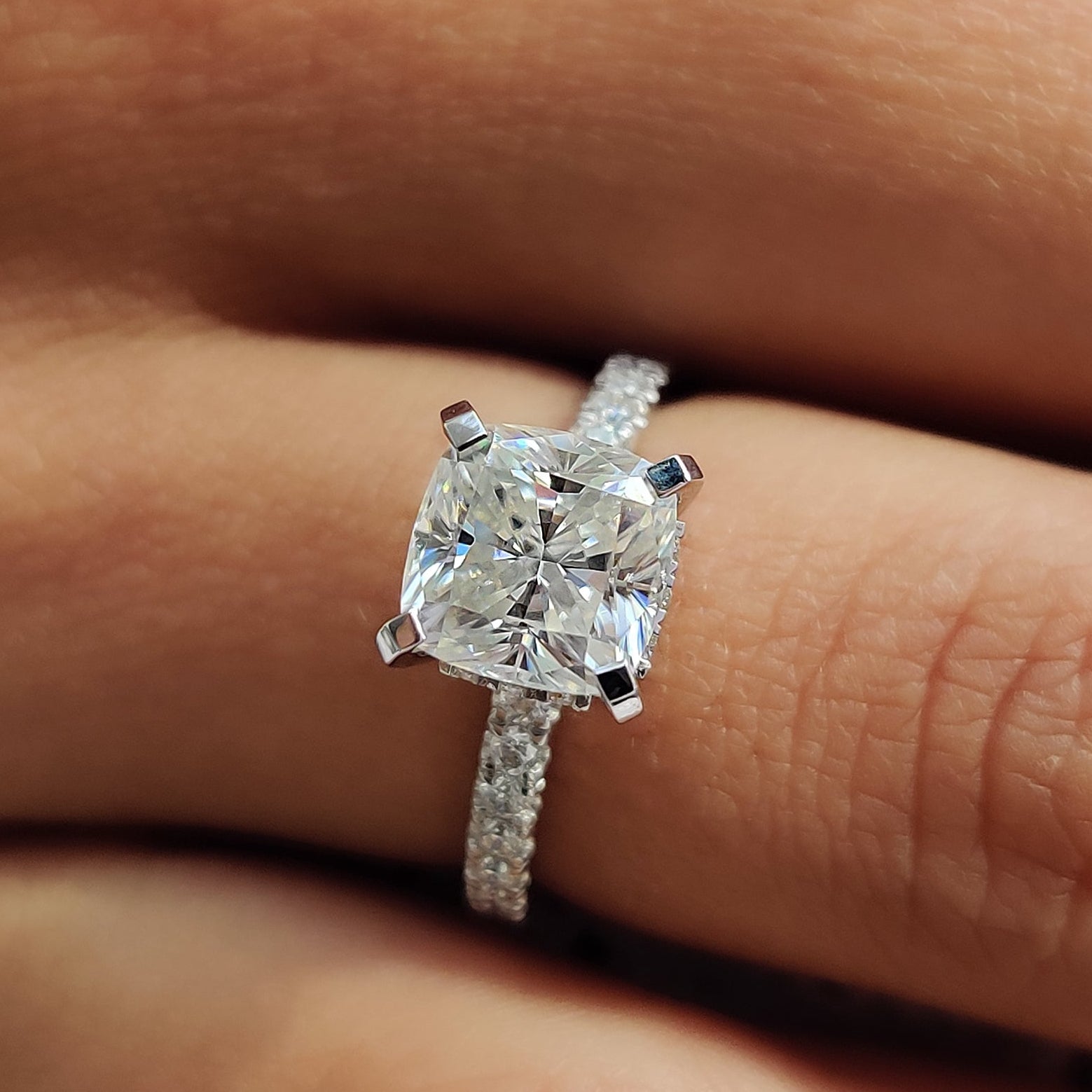 Hidden Halo Cushion Cut Diamond Ring