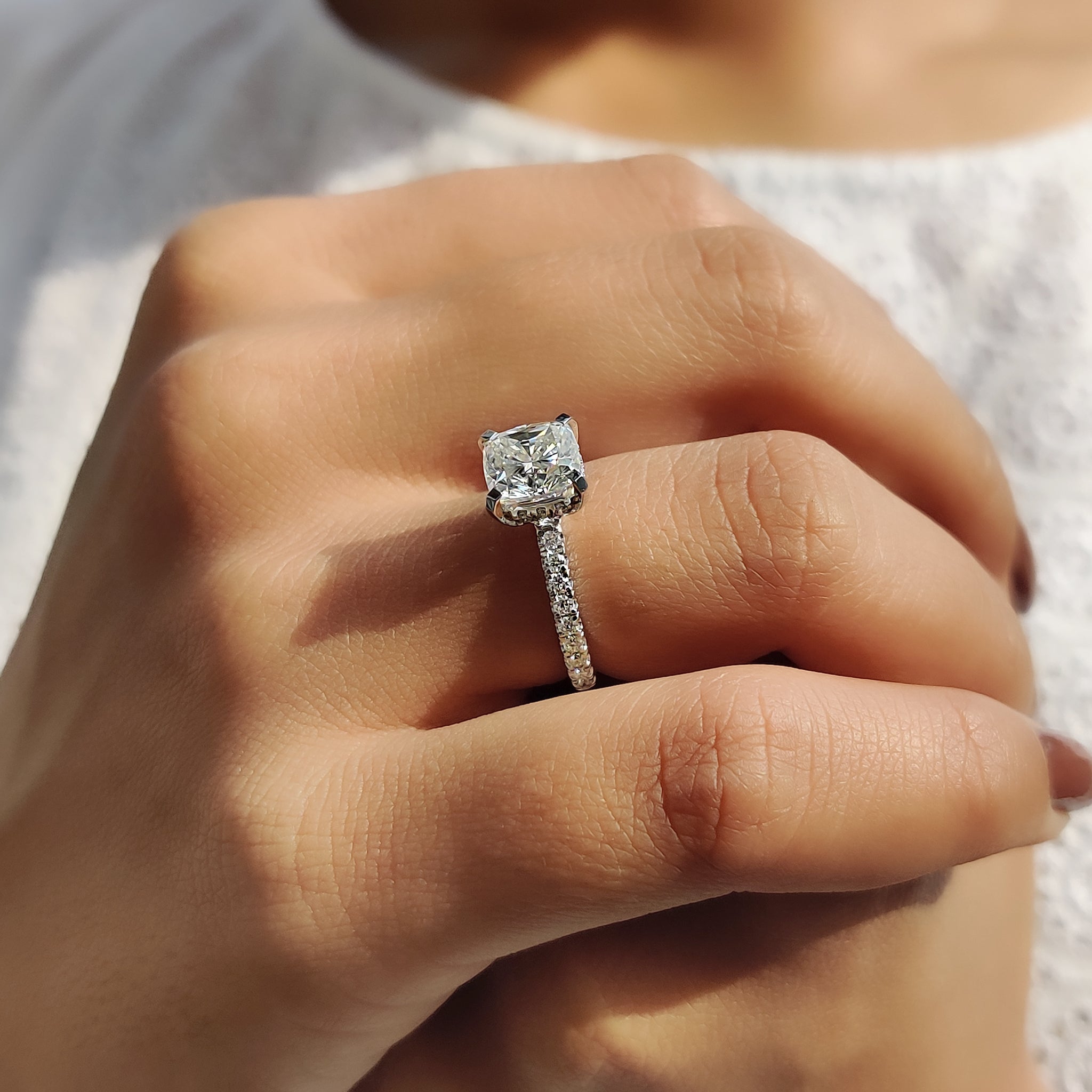 Hidden Halo Cushion Cut Diamond Ring