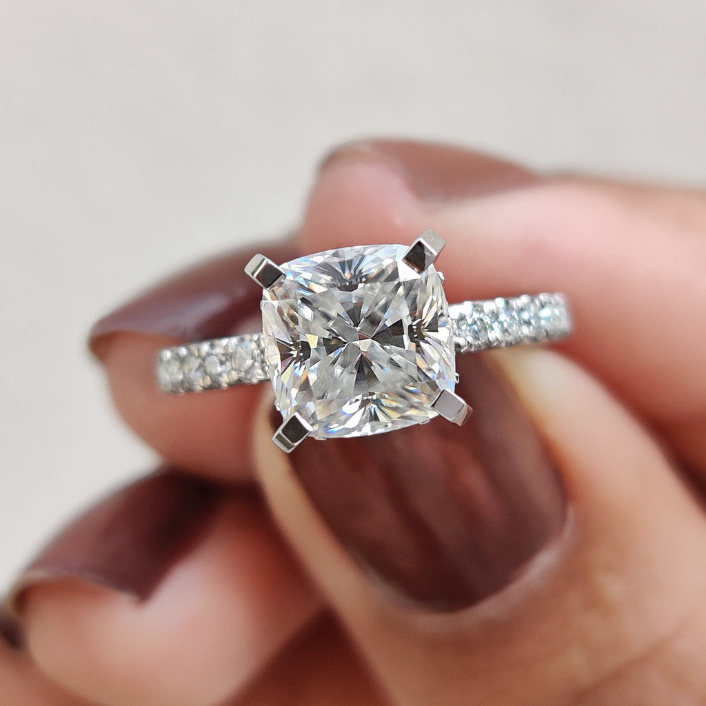 Hidden Halo Cushion Cut Diamond Ring