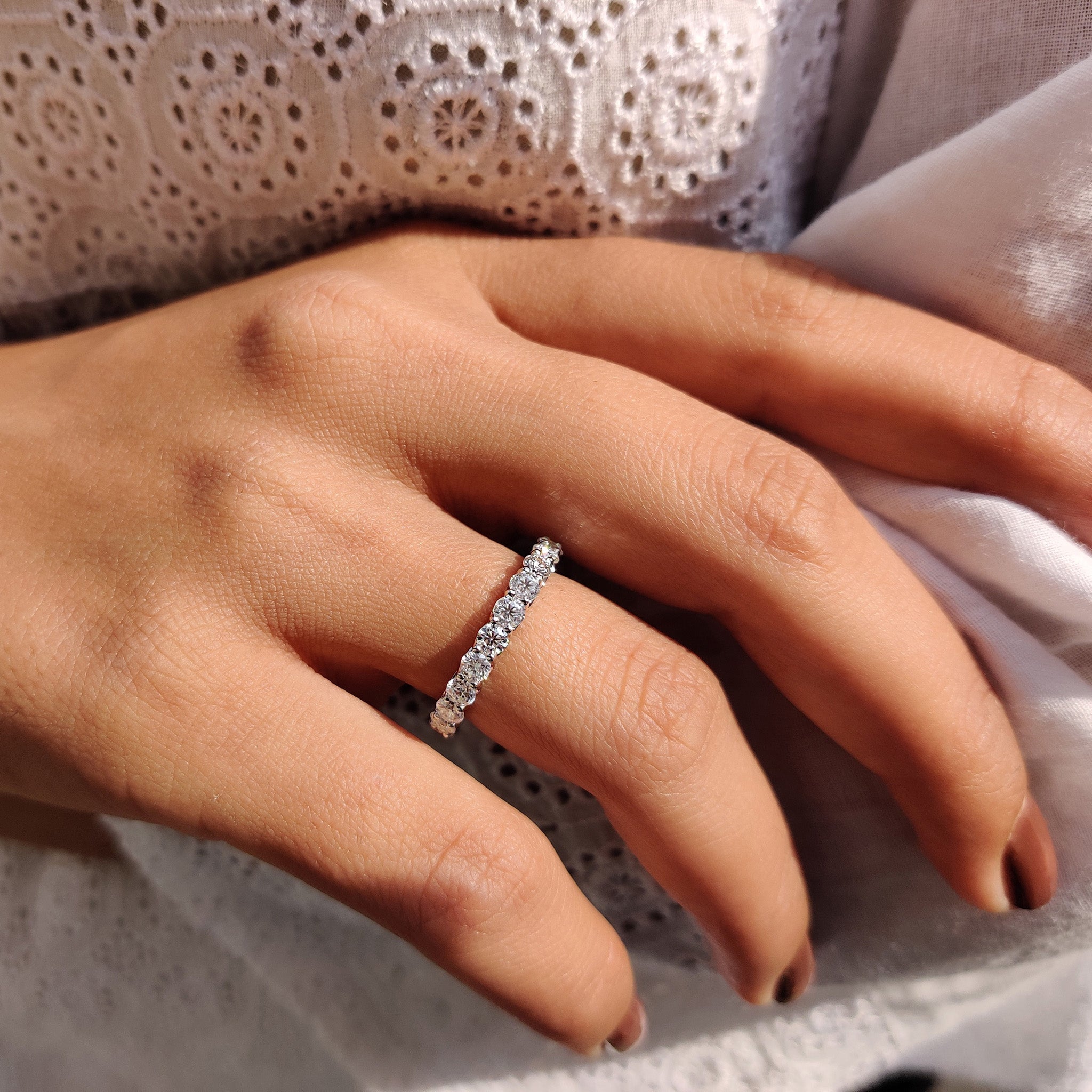 Round Moissanite Eternity Band White Gold