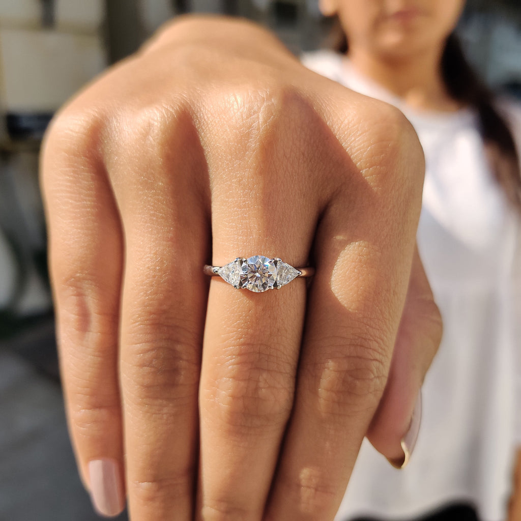 Round And Trillion Cut 3 Stone Engagement Ring