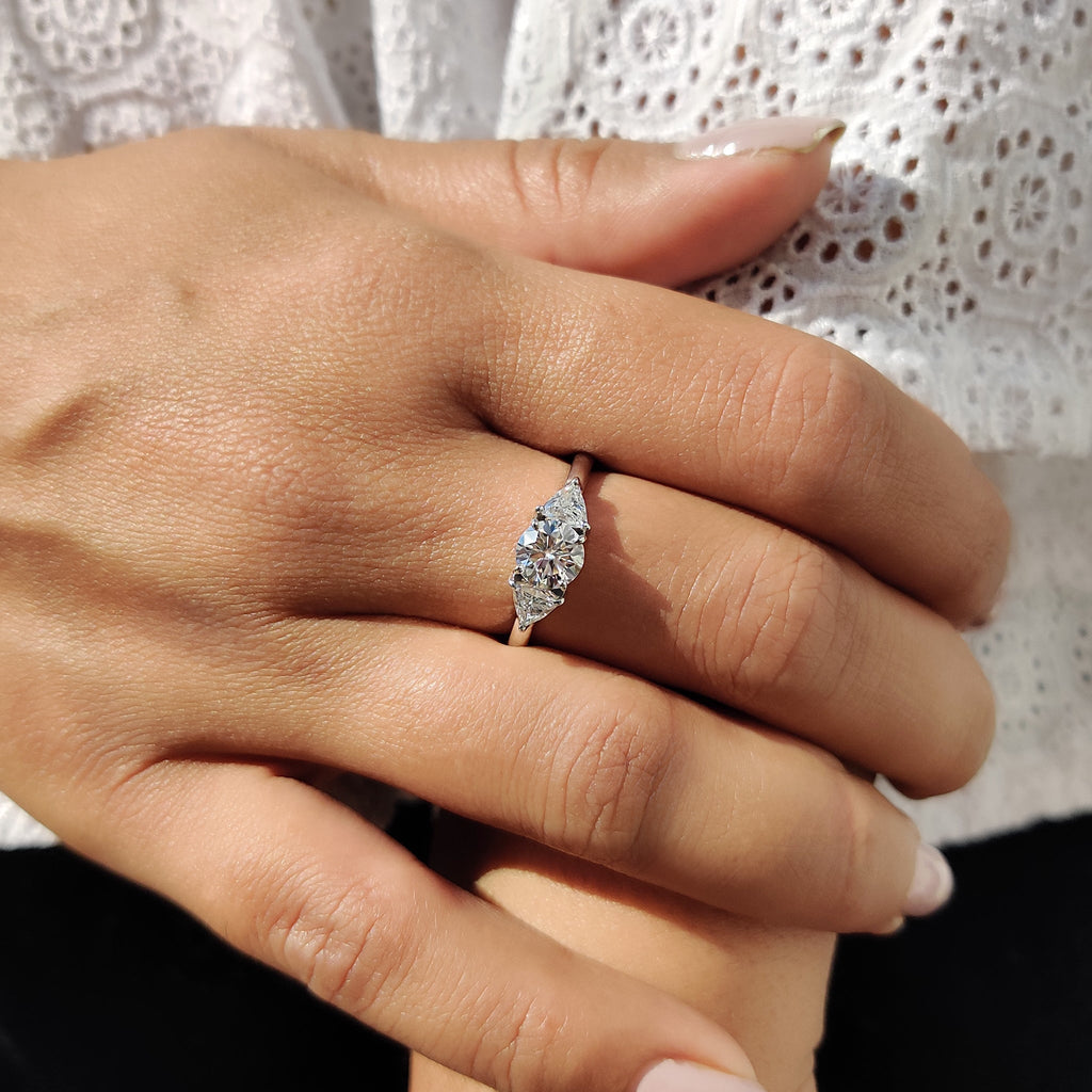 Round And Trillion Cut 3 Stone Engagement Ring