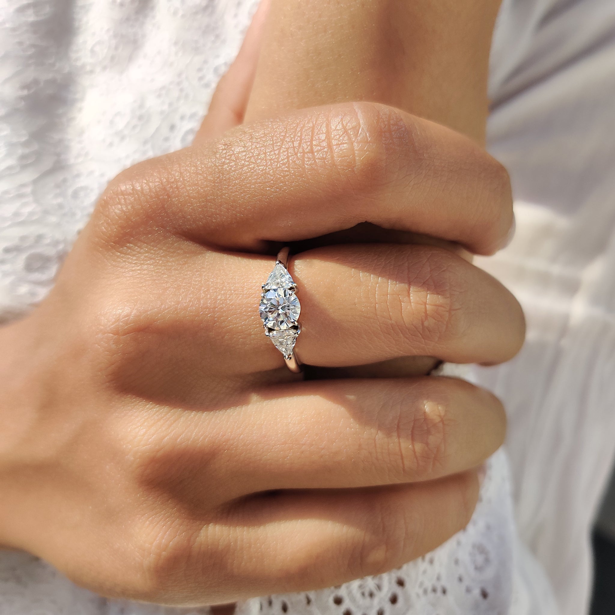Round And Trillion Cut 3 Stone Engagement Ring