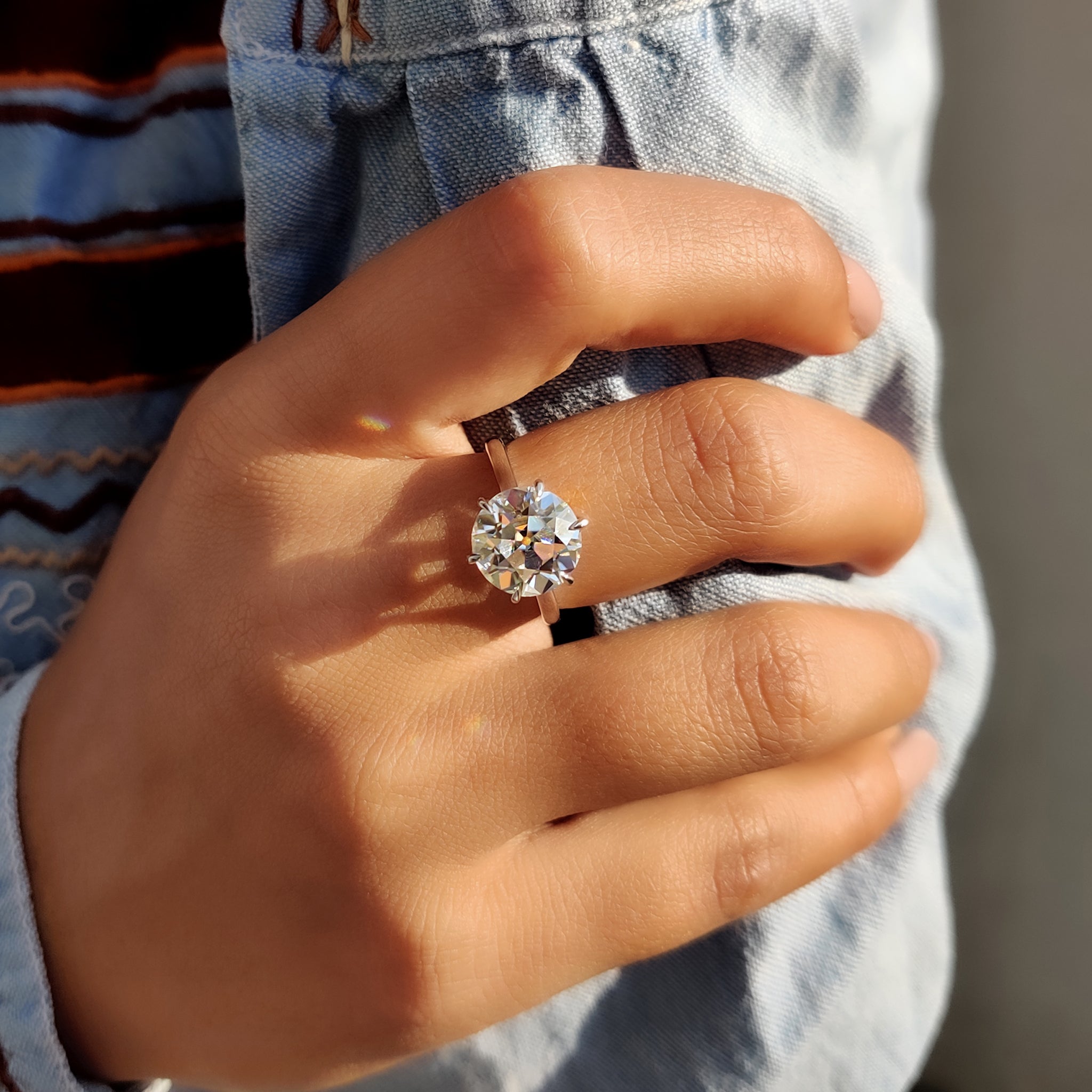Old European Cut Ring In Cathedral Setting