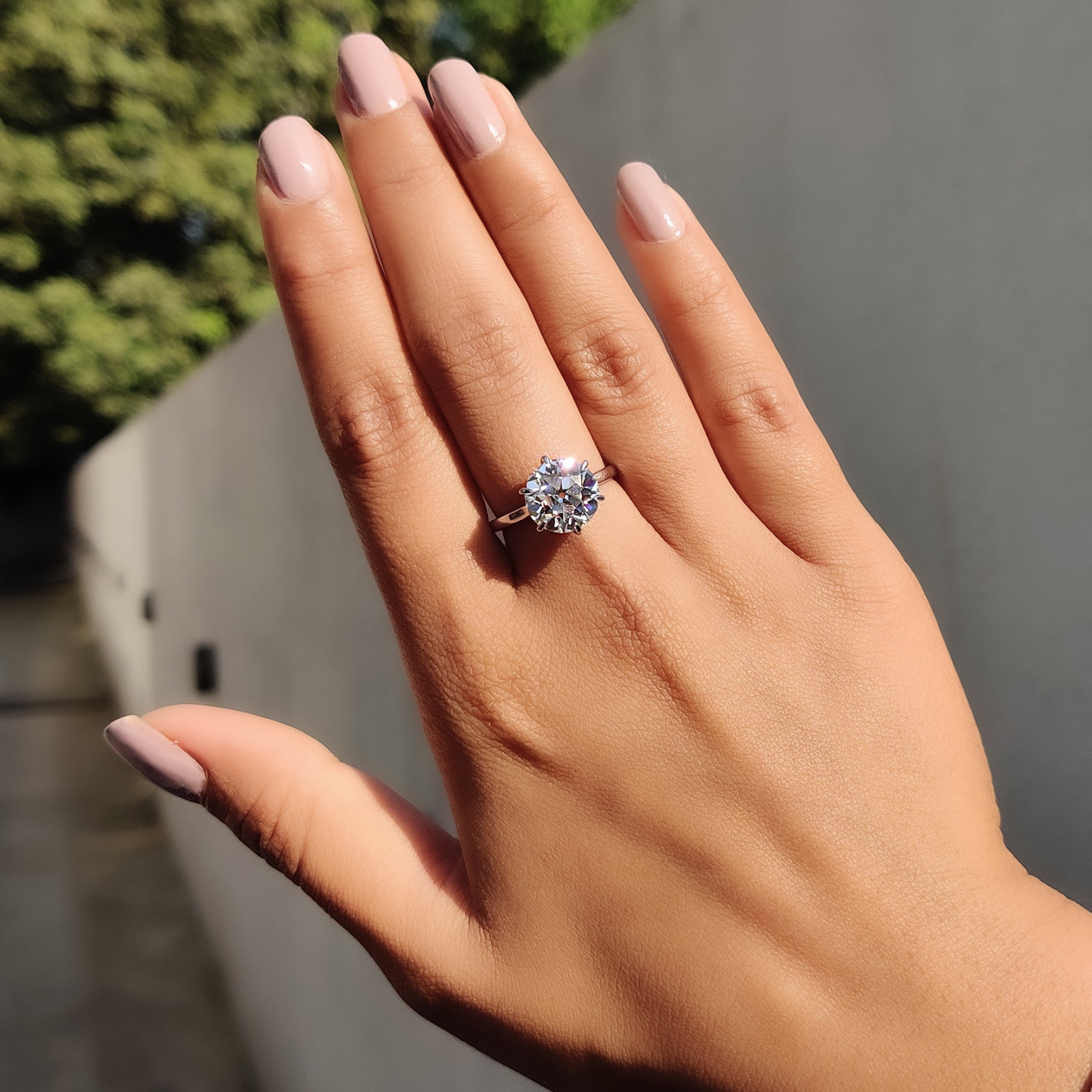 Old European Cut Ring In Cathedral Setting