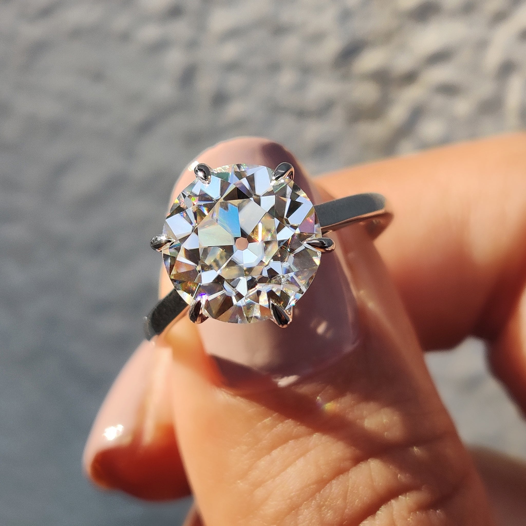 Old European Cut Ring In Cathedral Setting