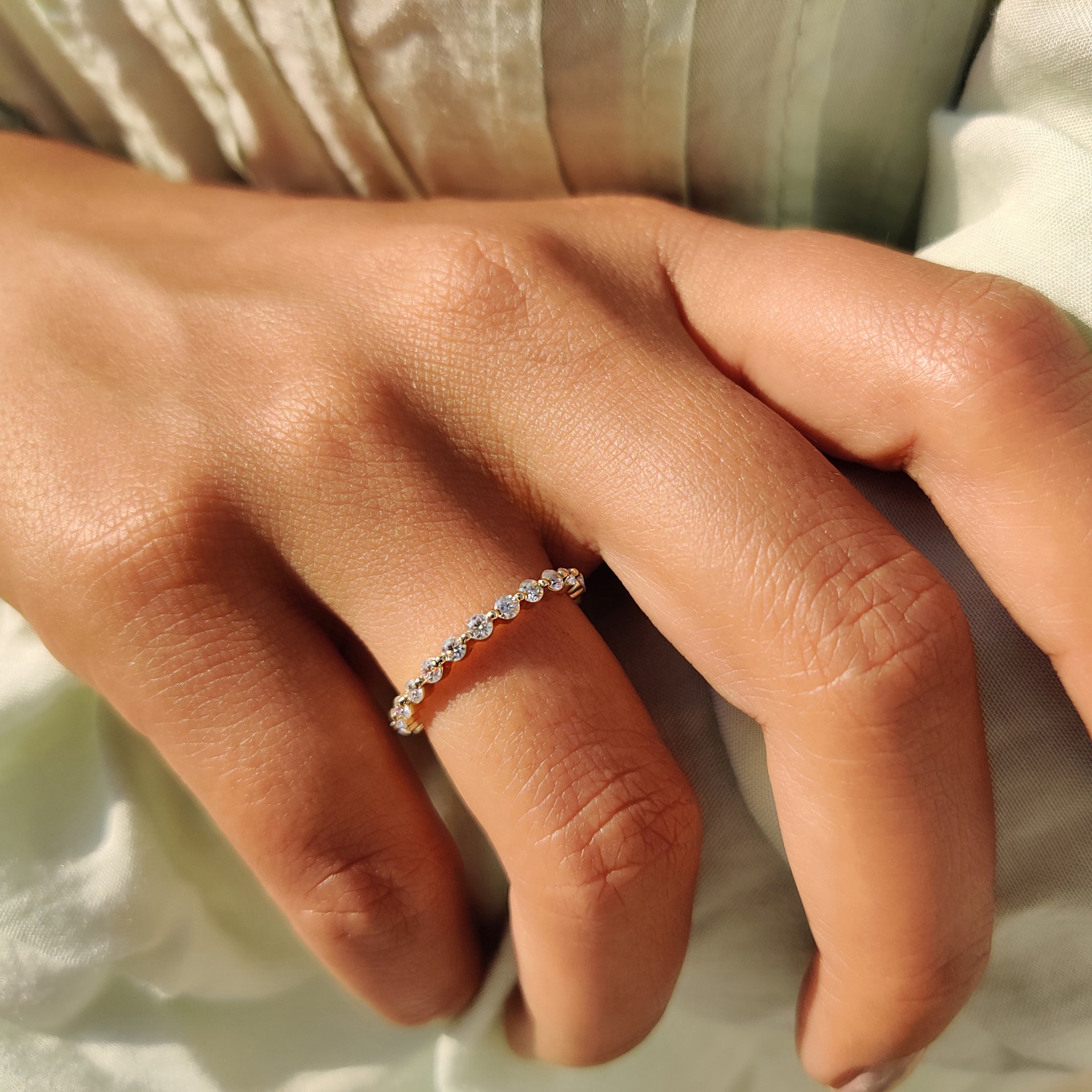 Round Moissanite Yellow Gold Eternity Band