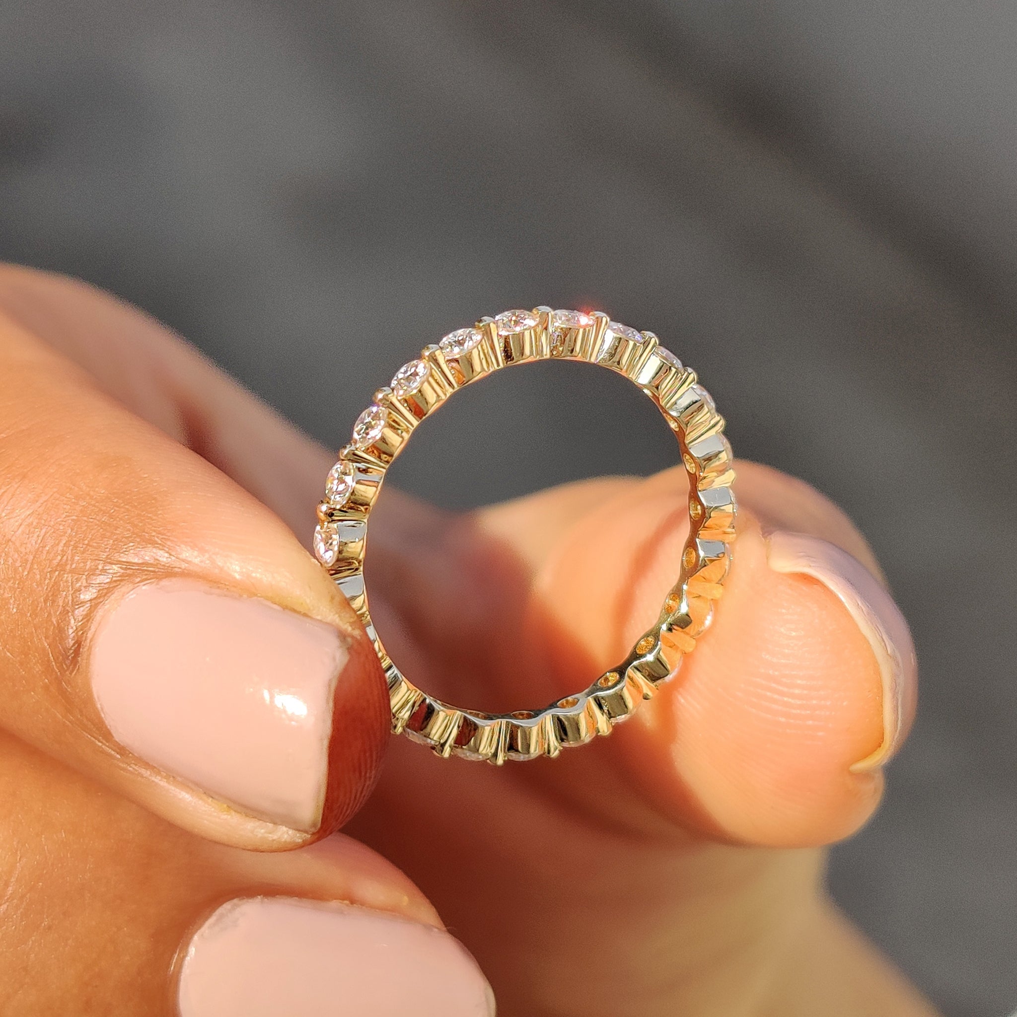 Round Moissanite Yellow Gold Eternity Band