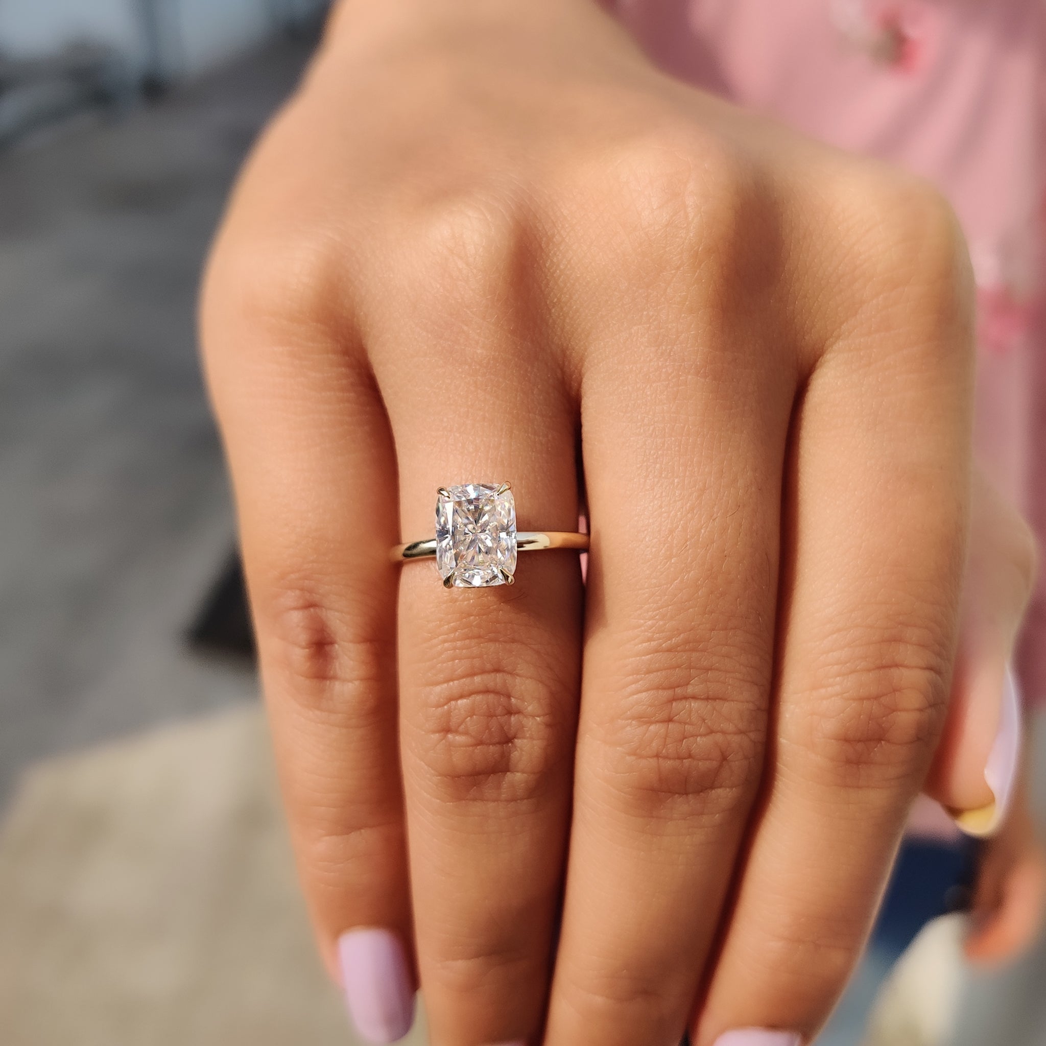 Cushion Cut Engagement Ring Hidden Halo