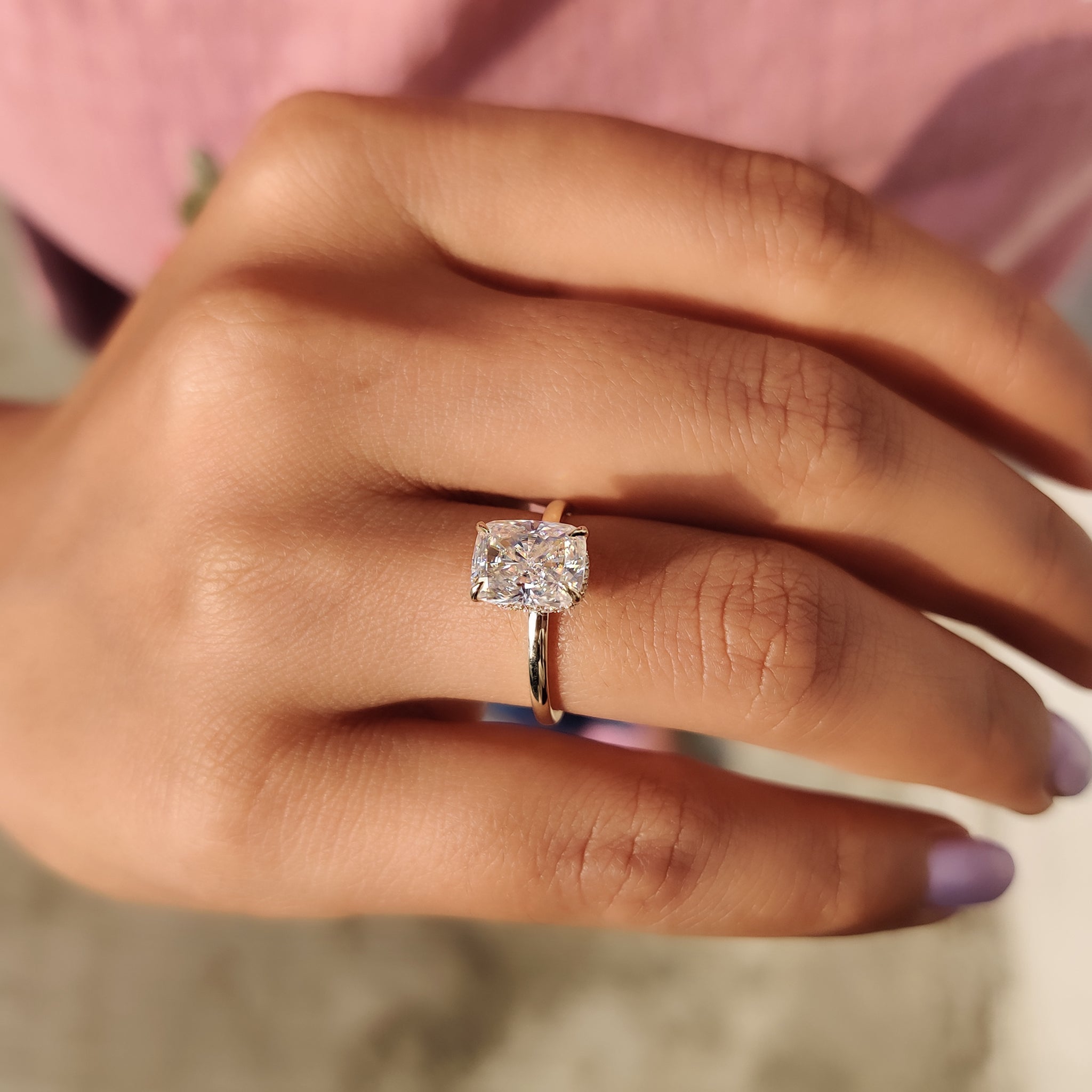 Cushion Cut Solitaire Ring In Hidden Halo Design Secondary image
