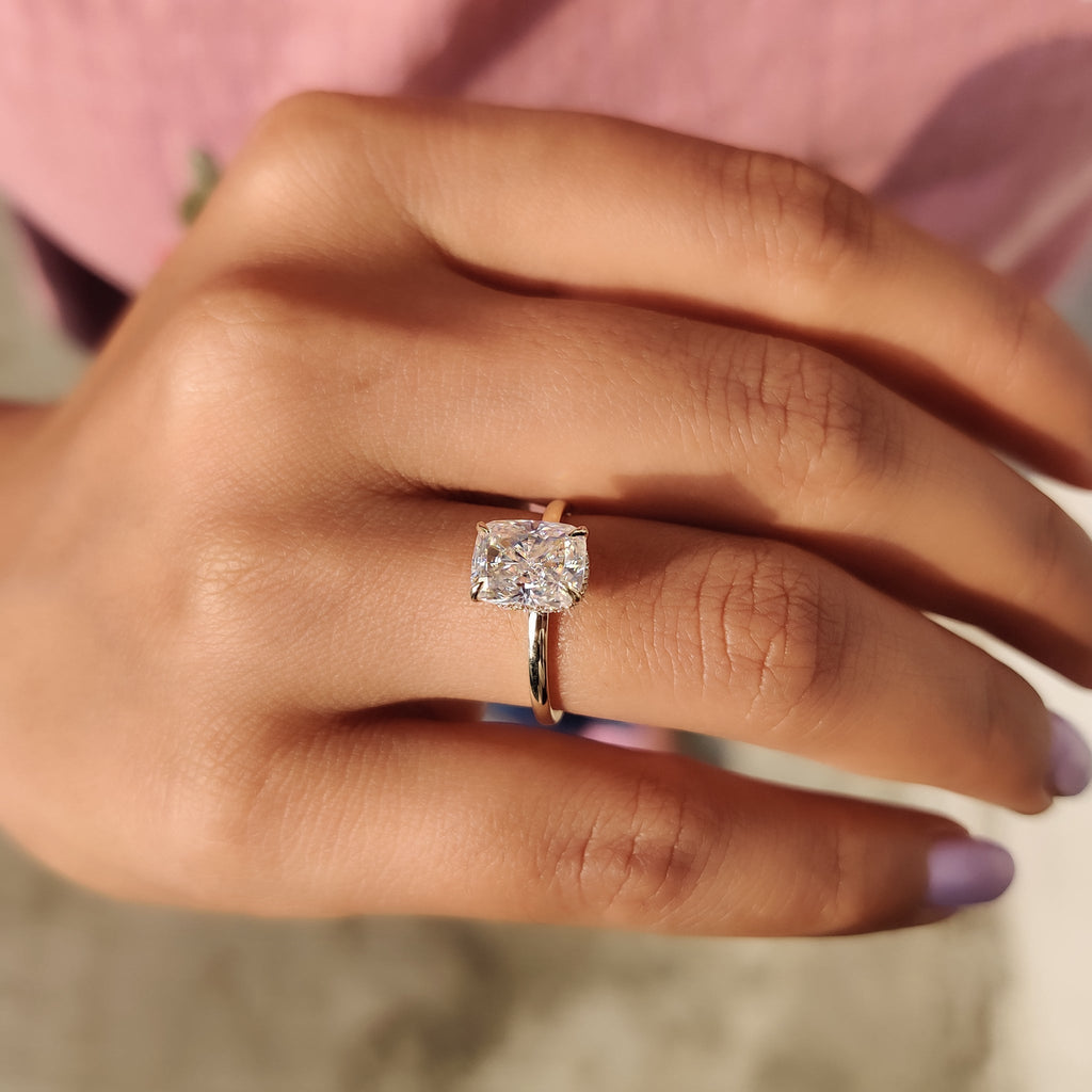Cushion Cut Engagement Ring Hidden Halo