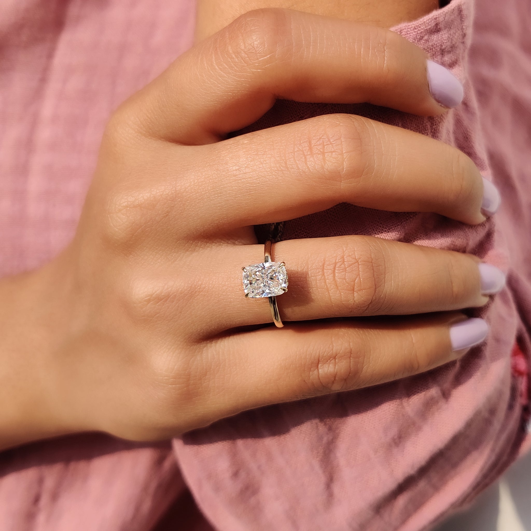 Cushion Cut Engagement Ring Hidden Halo
