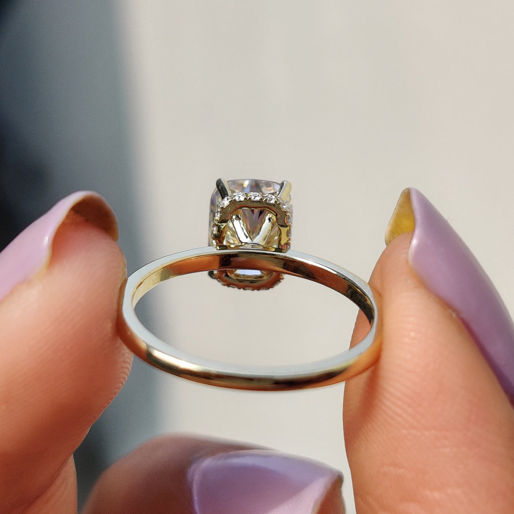 Cushion Cut Engagement Ring Hidden Halo
