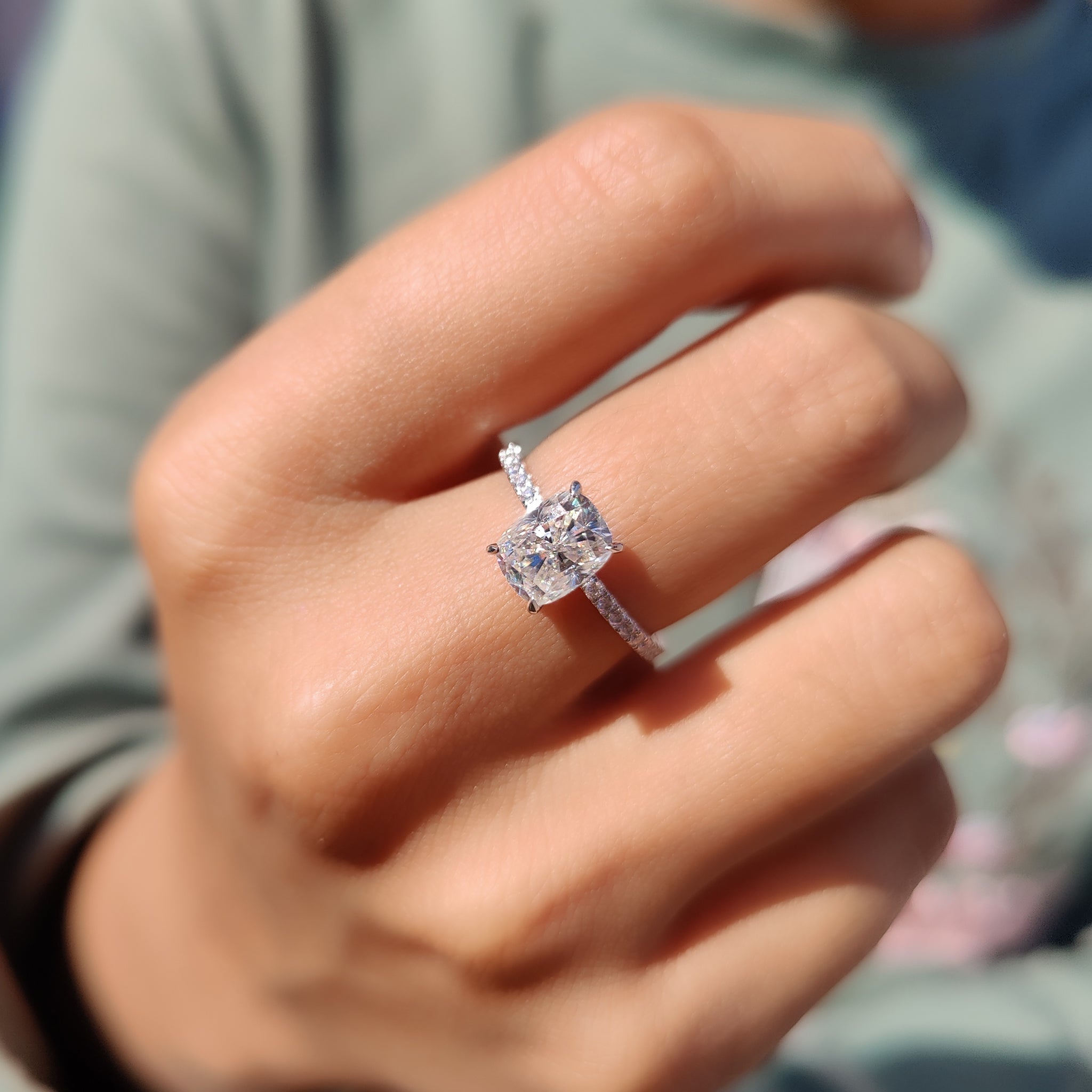 Cushion Cut Moissanite Pave Ring Setting Main image
