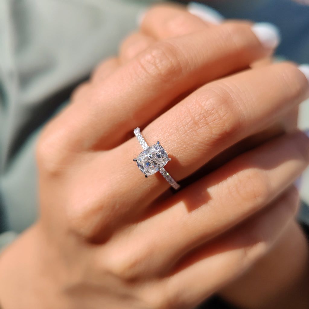 Cushion Cut Moissanite Pave Ring Setting