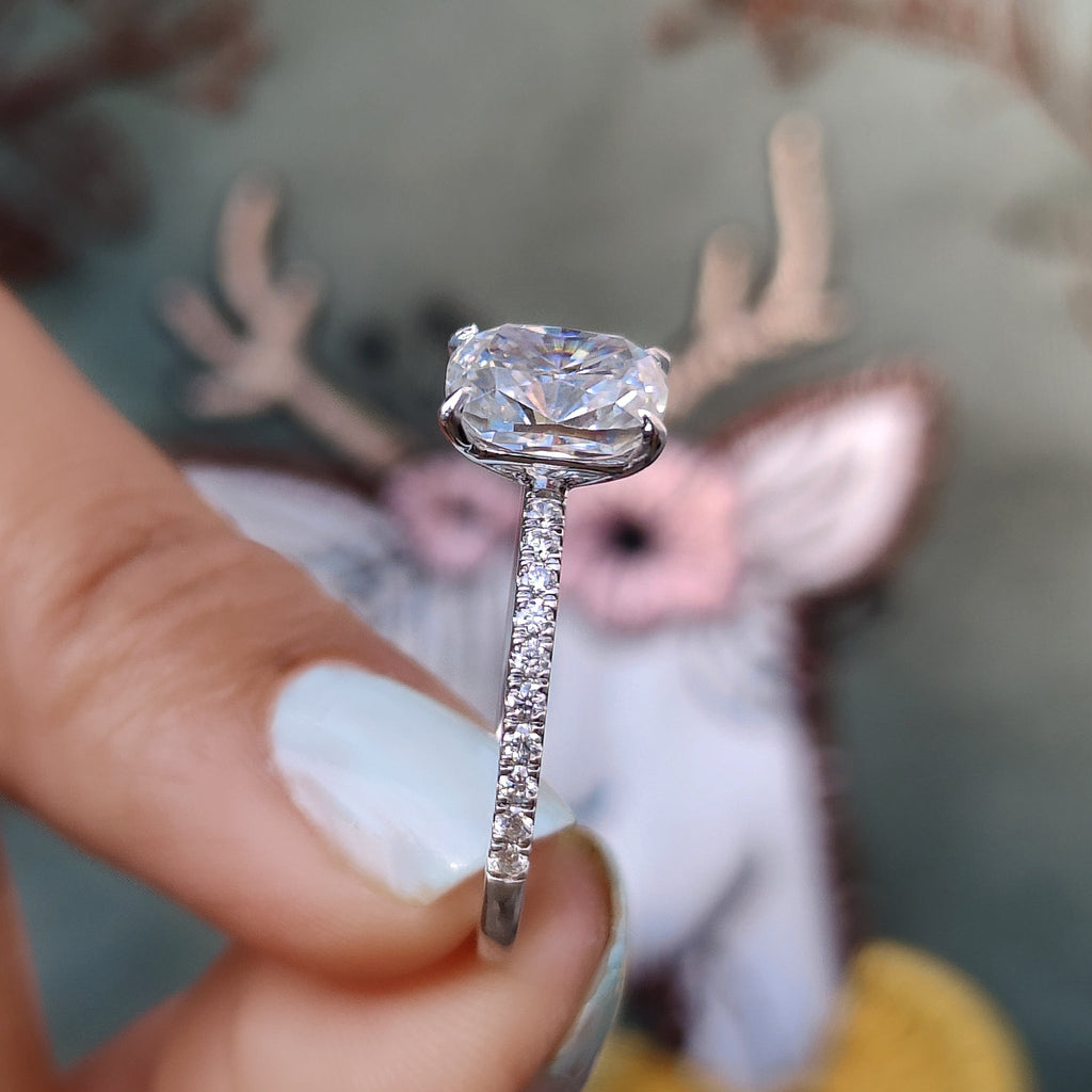 Cushion Cut Moissanite Pave Ring Setting