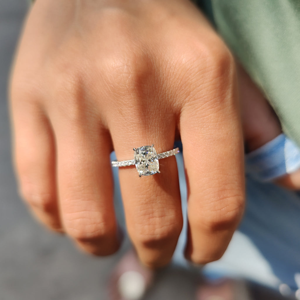 Cushion Cut Moissanite Pave Ring Setting