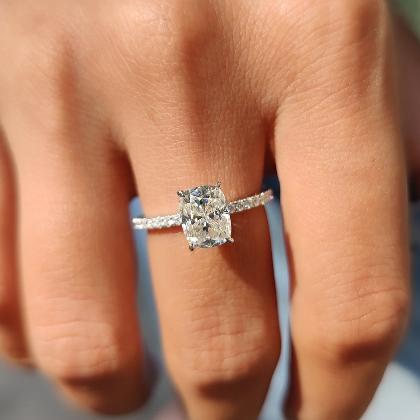 Cushion Cut  Engagement Ring In White Gold