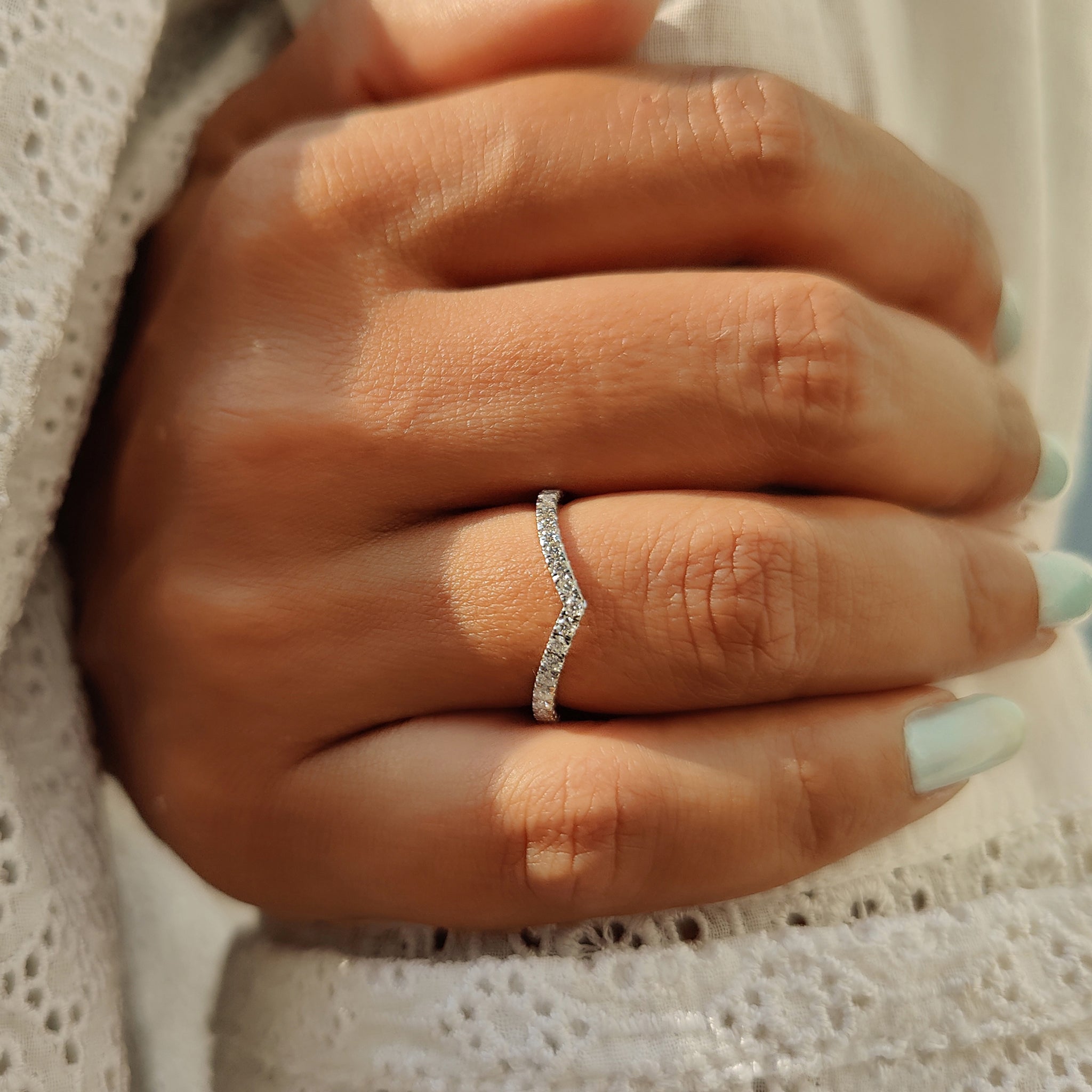 Round Moissanite V Shaped Wedding Band