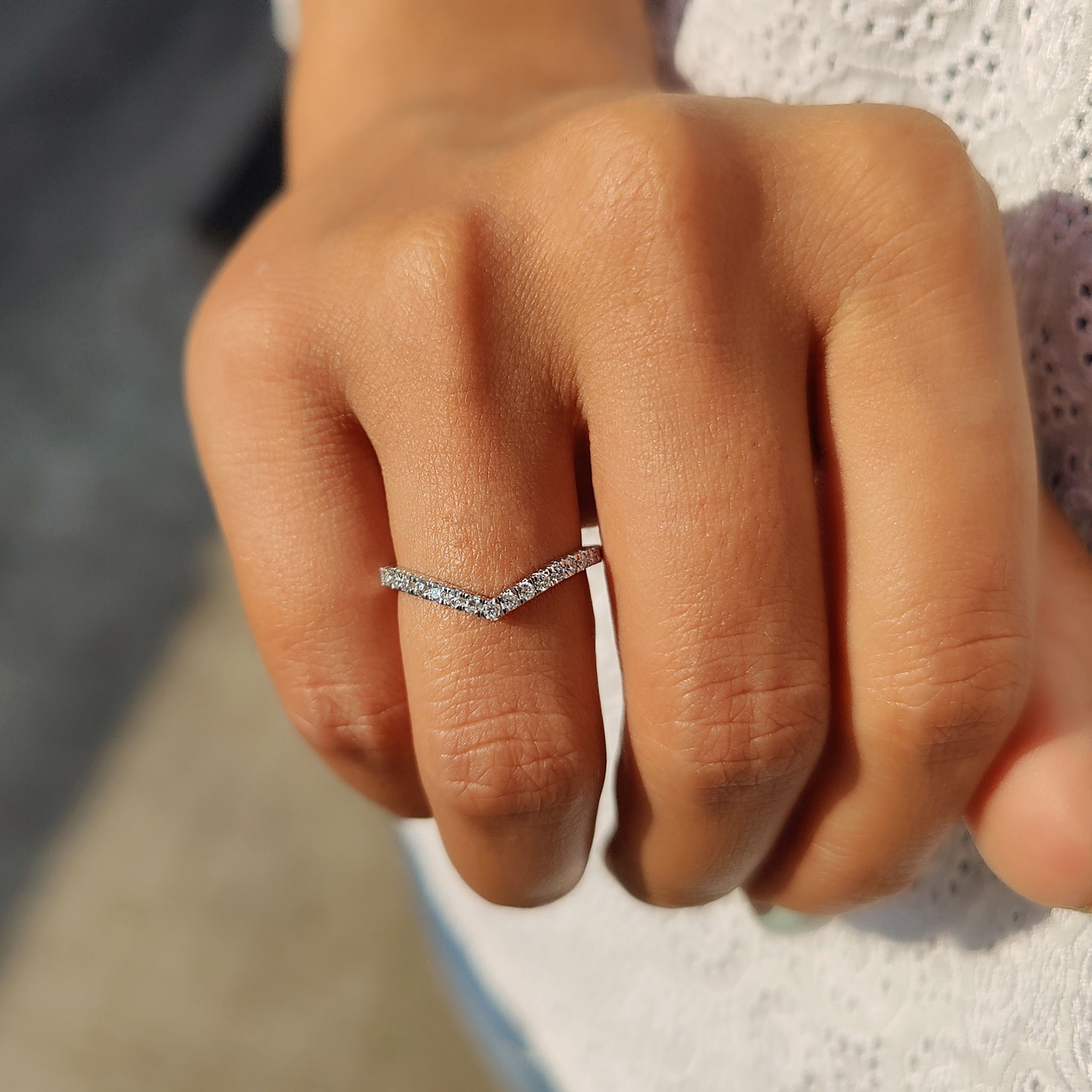 Round Moissanite V Shaped Wedding Band