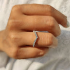 Round Moissanite V Shaped Wedding Band