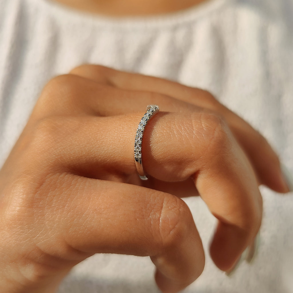 Round Moissanite V Shaped Wedding Band