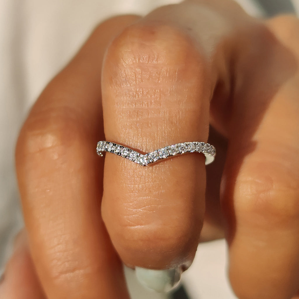 Round Moissanite V Shaped Wedding Band