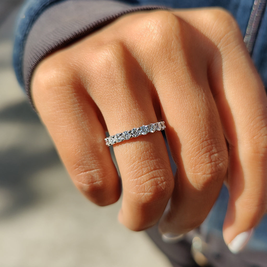 Round Cut Eternity Band in Moissanite with Prong Setting