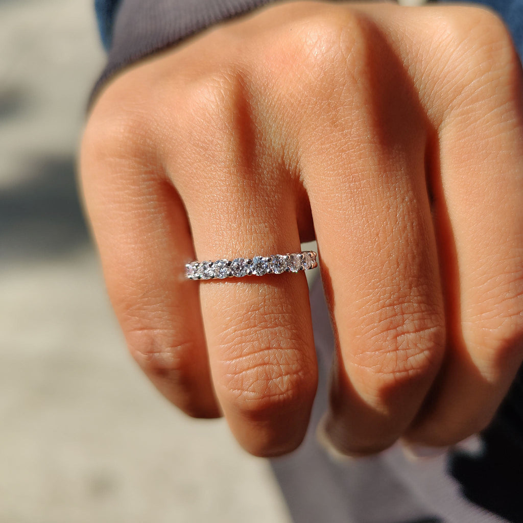 Round Cut Eternity Band in Moissanite with Prong Setting