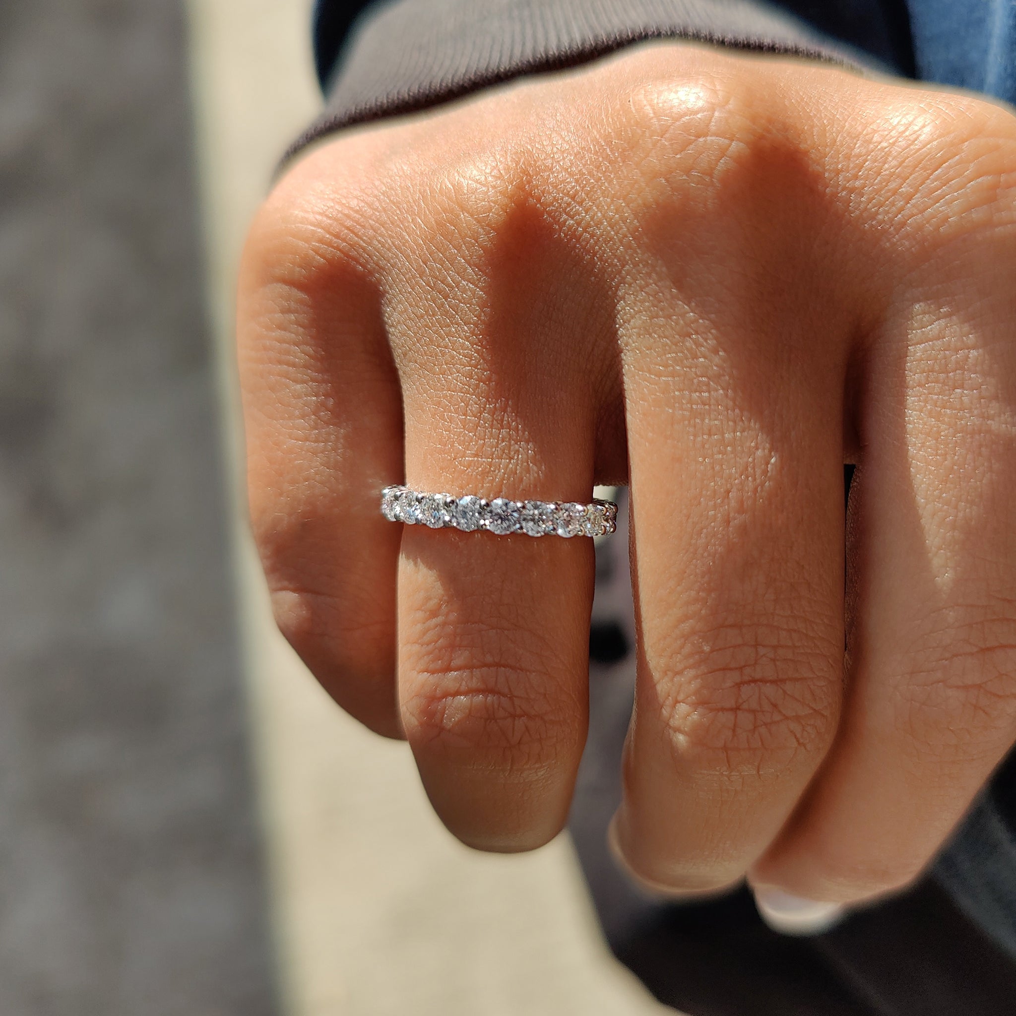 Round Cut Eternity Band in Moissanite with Prong Setting