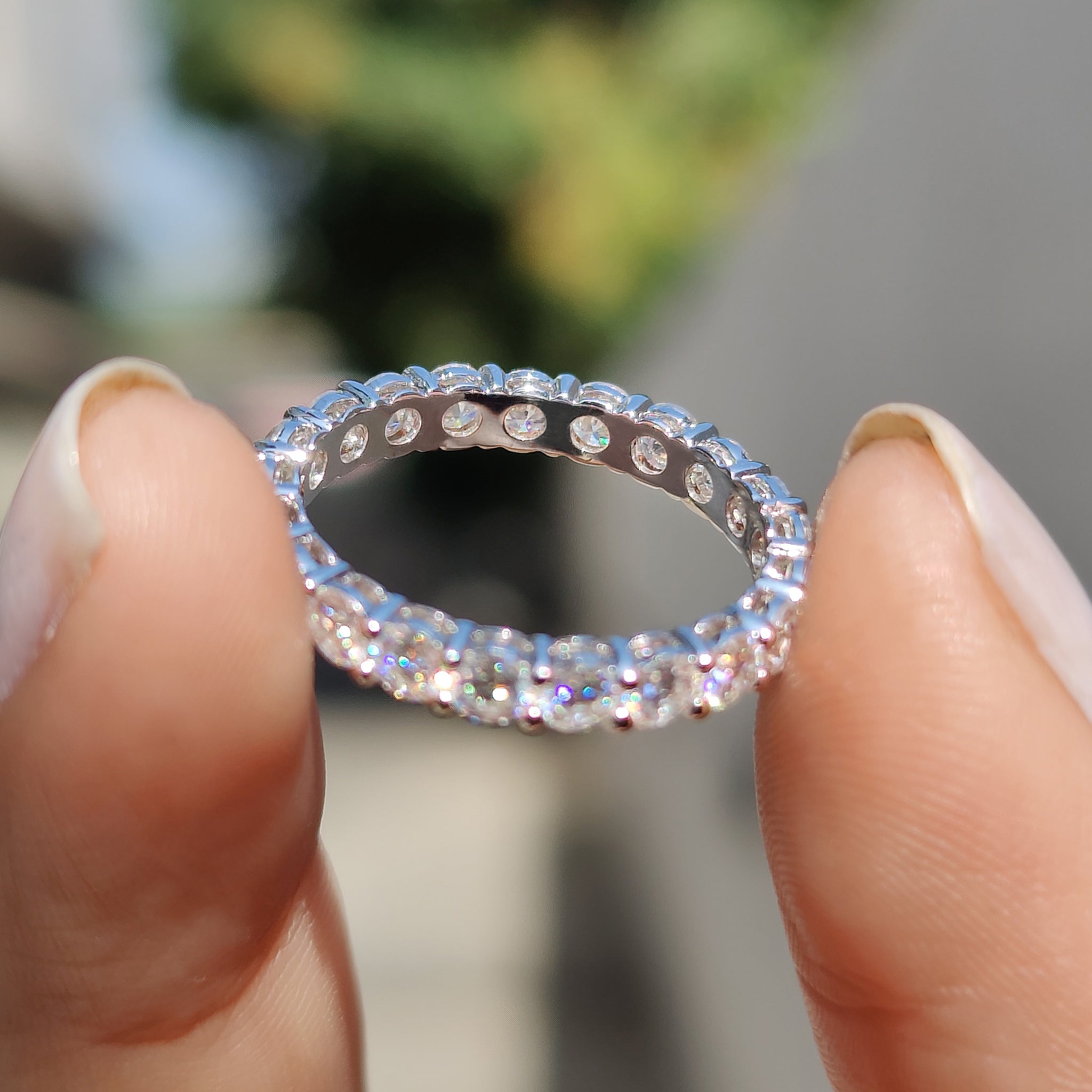 Round Cut Eternity Band in Moissanite with Prong Setting