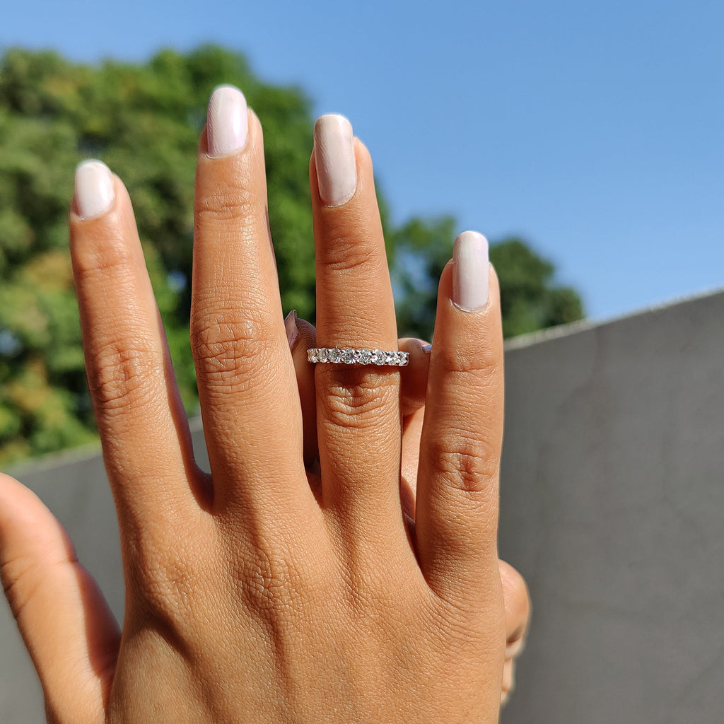 Round Cut Eternity Band in Moissanite with Prong Setting