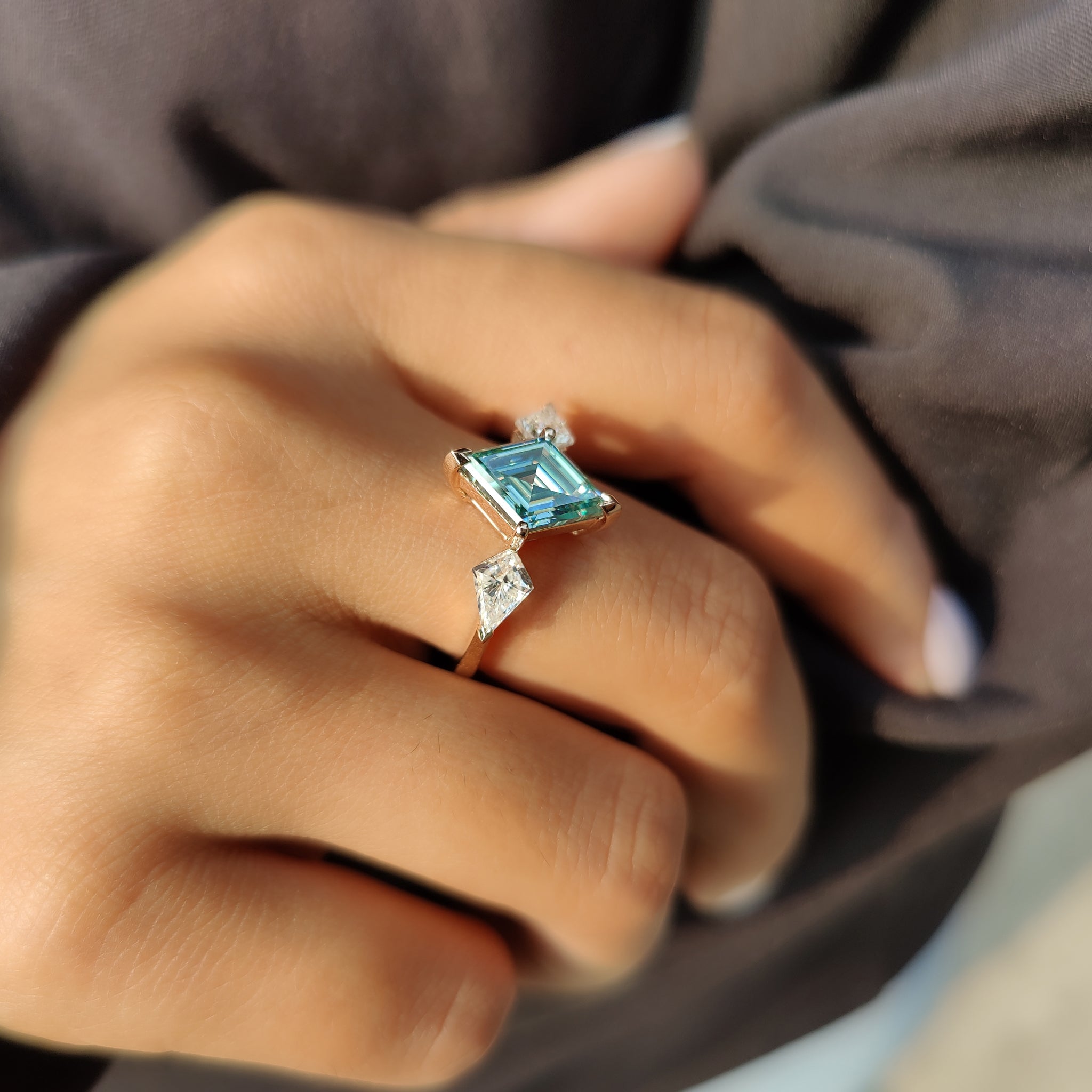 3 Stone Lozenge Engagement Ring Secondary image