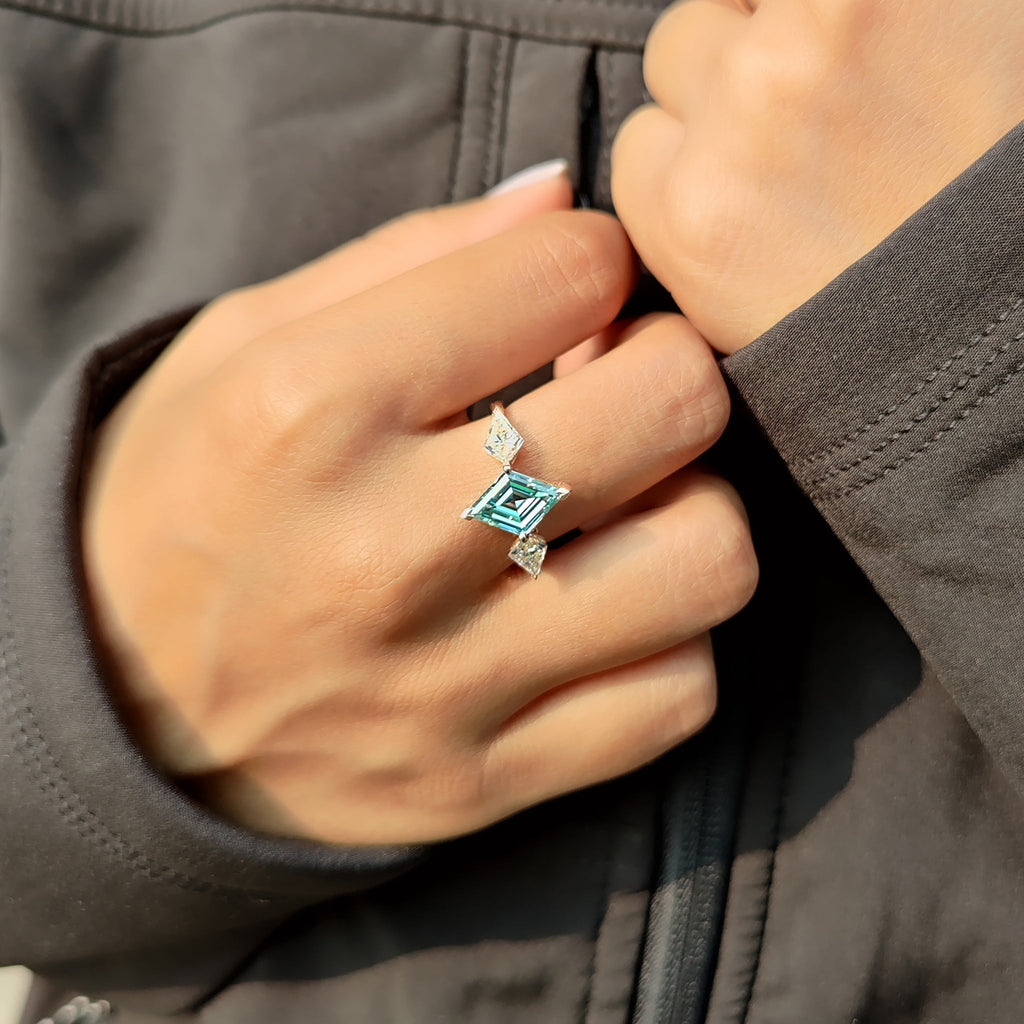 3 Stone Lozenge Engagement Ring