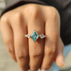 3 Stone Lozenge Engagement Ring