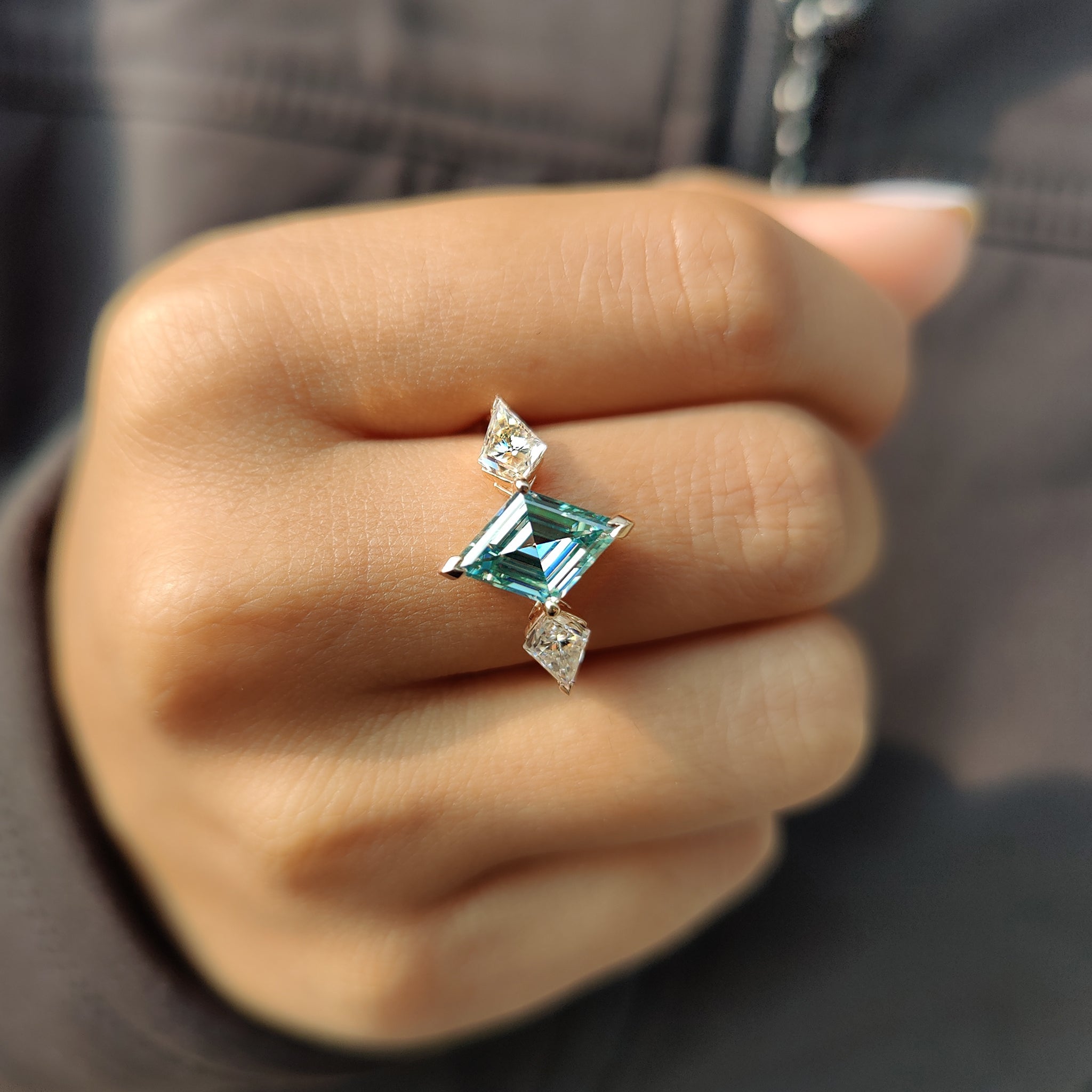 3 Stone Lozenge Engagement Ring