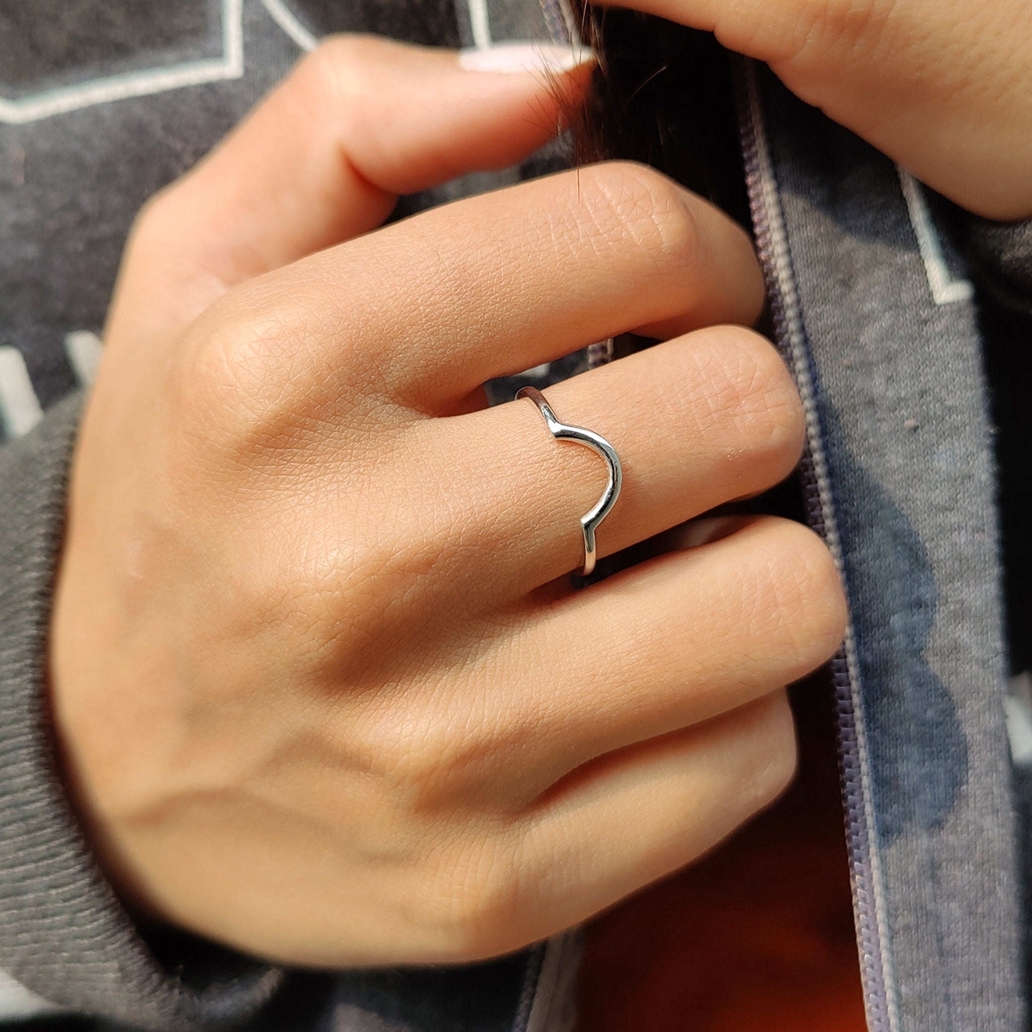 Stackable Curved Wedding Band White Gold