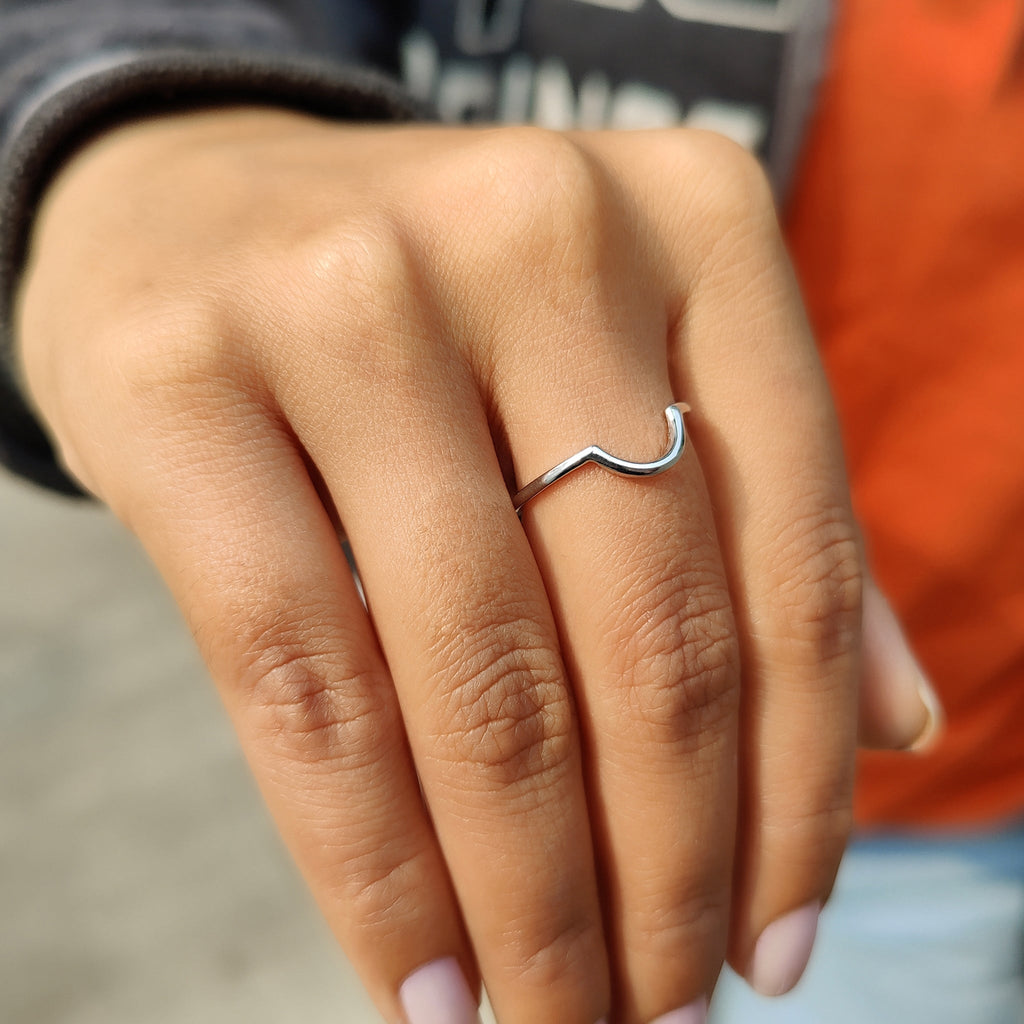 Stackable Curved Wedding Band White Gold