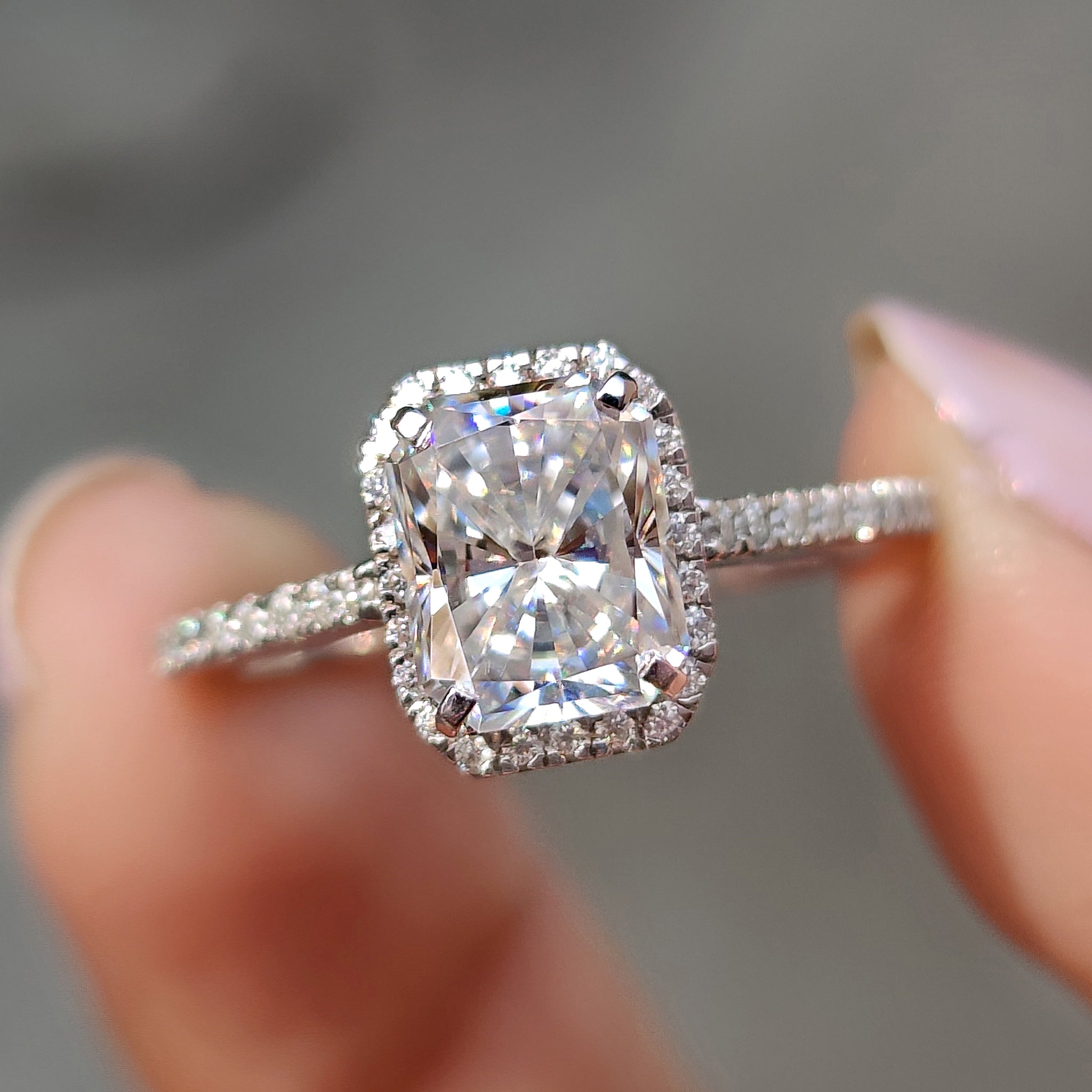 Radiant Cut Moissanite Ring In Halo Style Main image