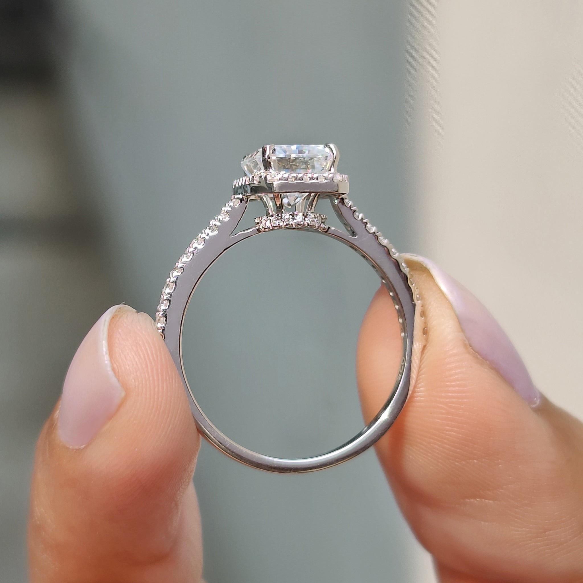 Radiant Cut Moissanite Ring In Halo Style