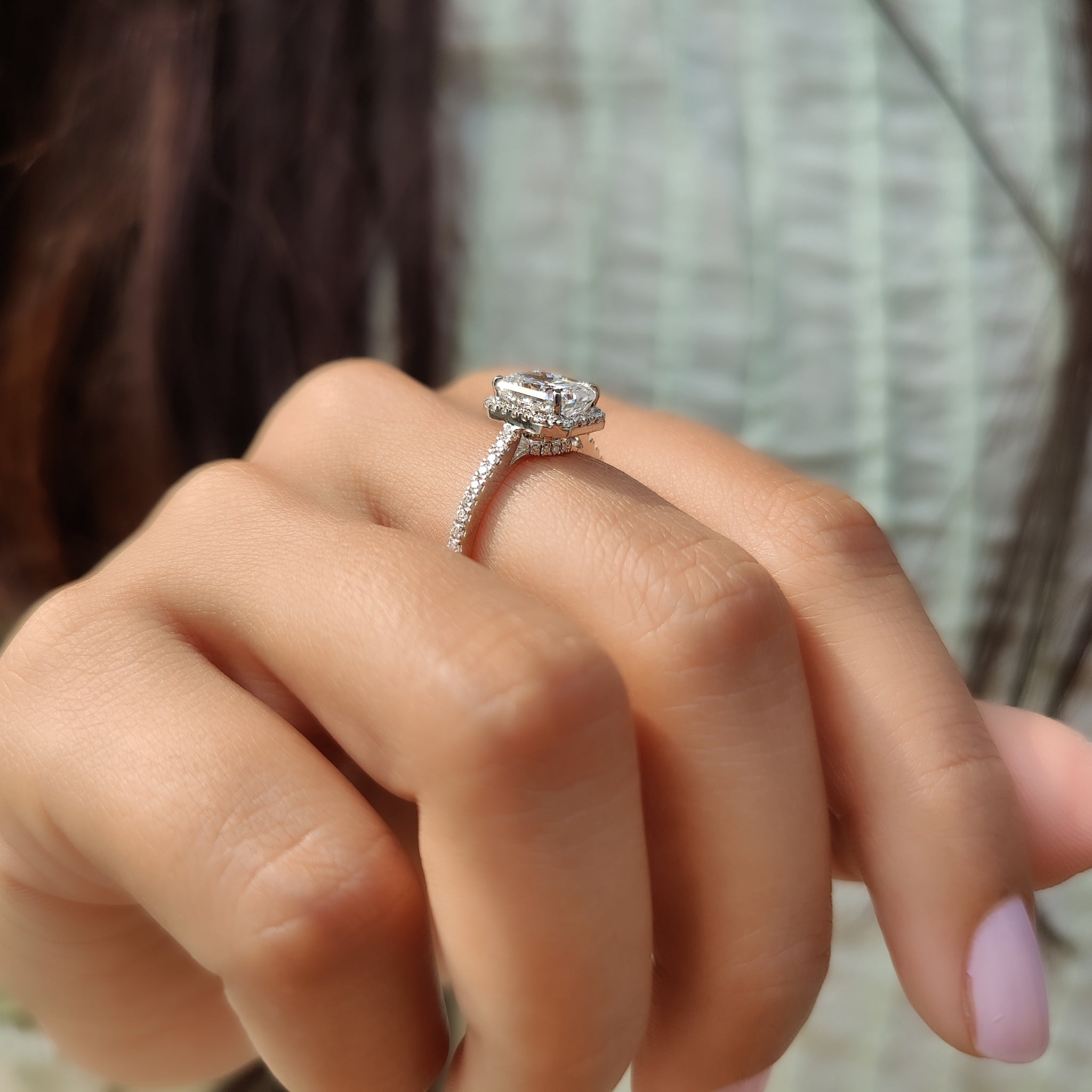 Radiant Cut Moissanite Ring In Halo Style