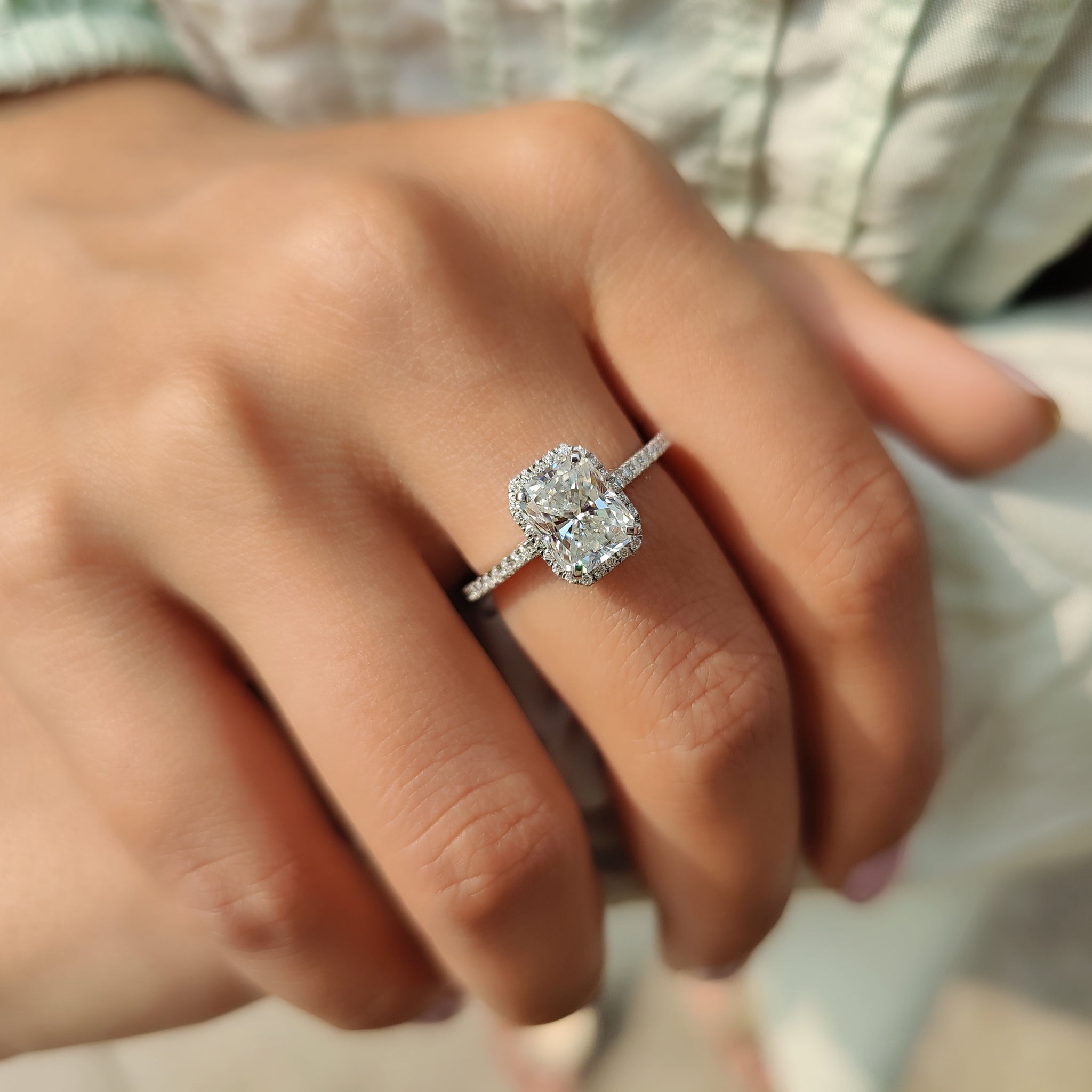 Radiant Cut Moissanite Ring In Halo Style Secondary image