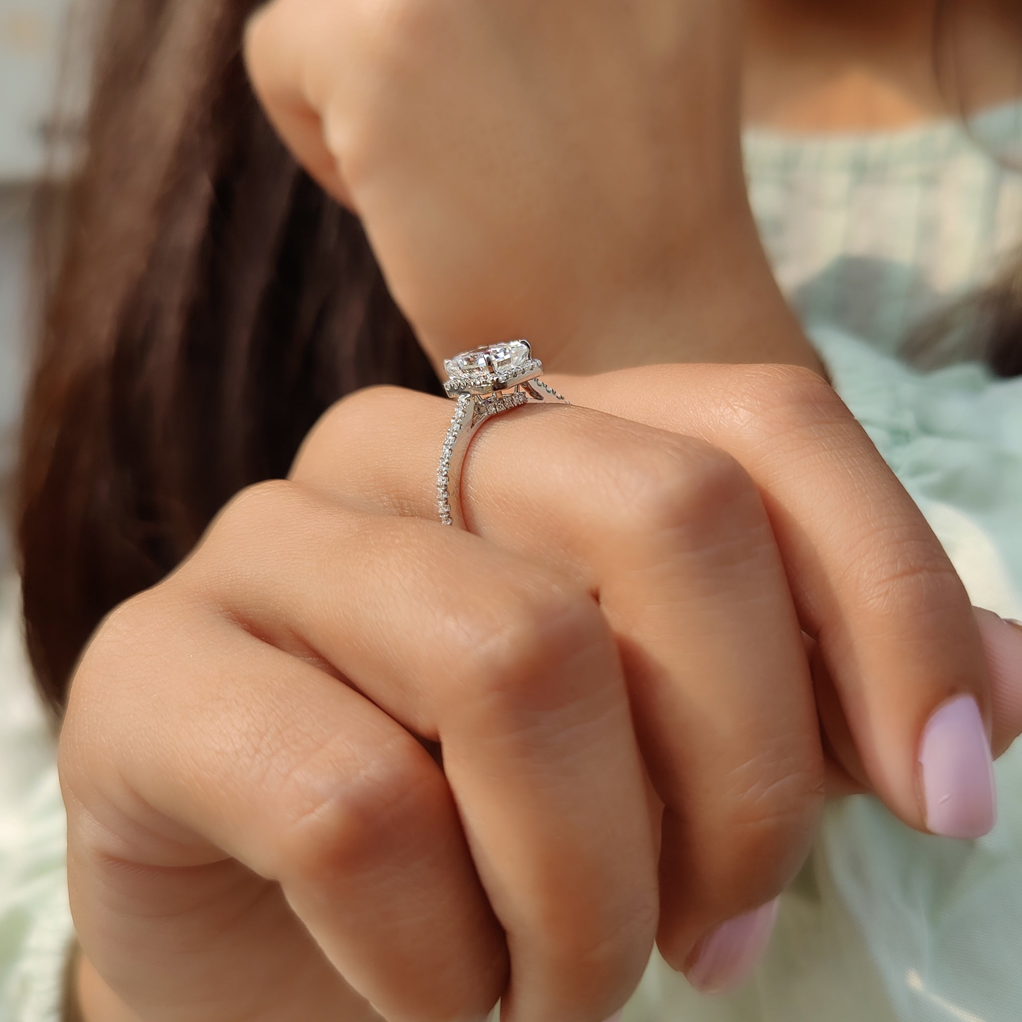 Radiant Cut Moissanite Ring In Halo Style