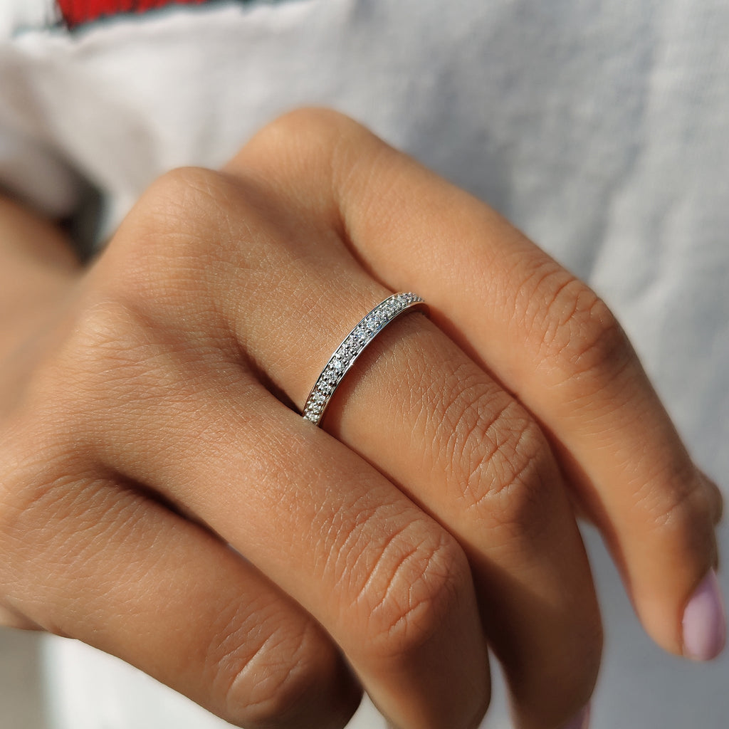 Round Moissanite Wedding Band White Gold