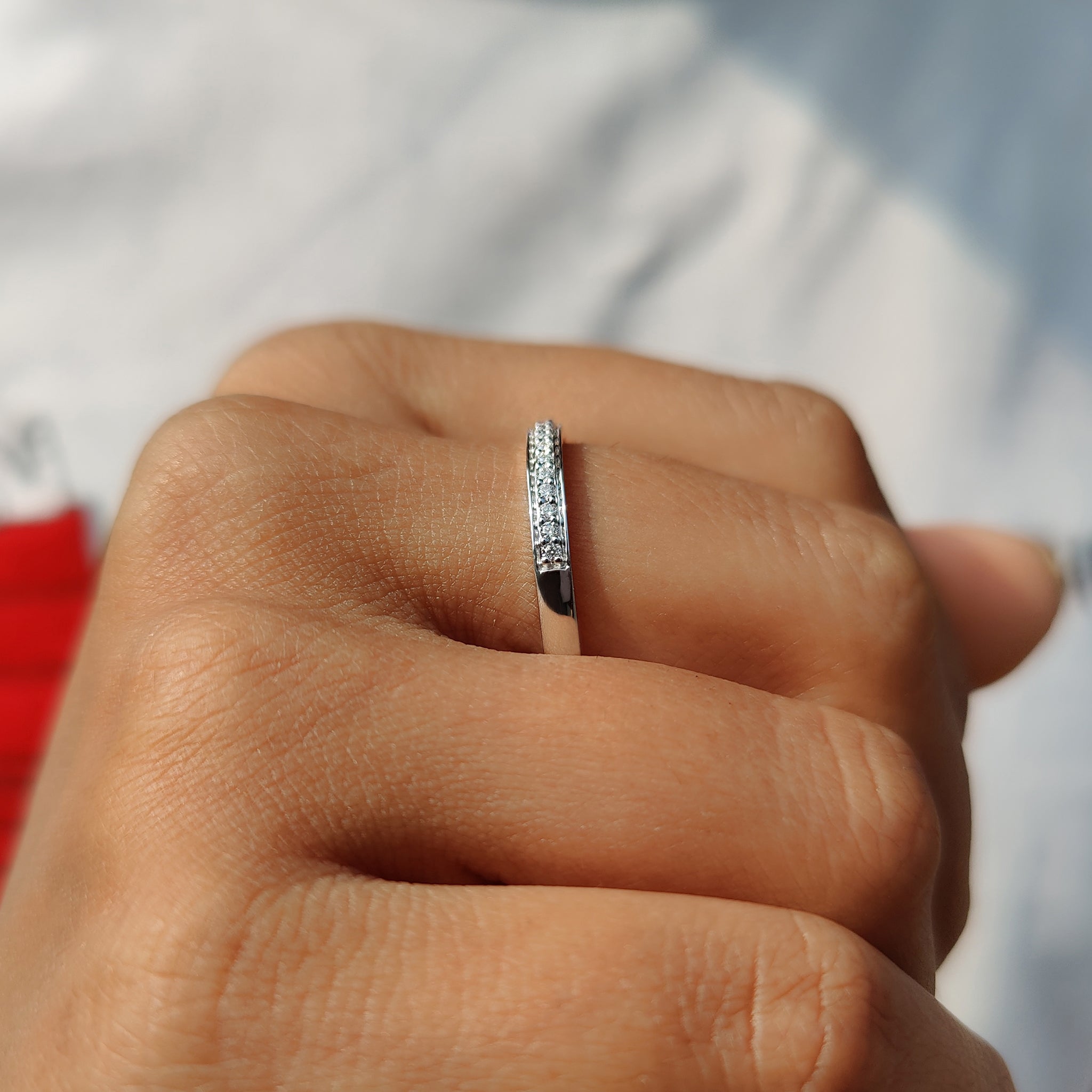 Round Moissanite Wedding Band White Gold