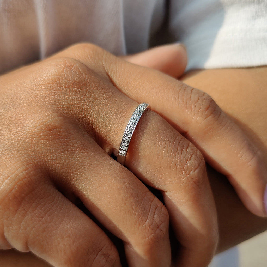 Round Moissanite Wedding Band White Gold