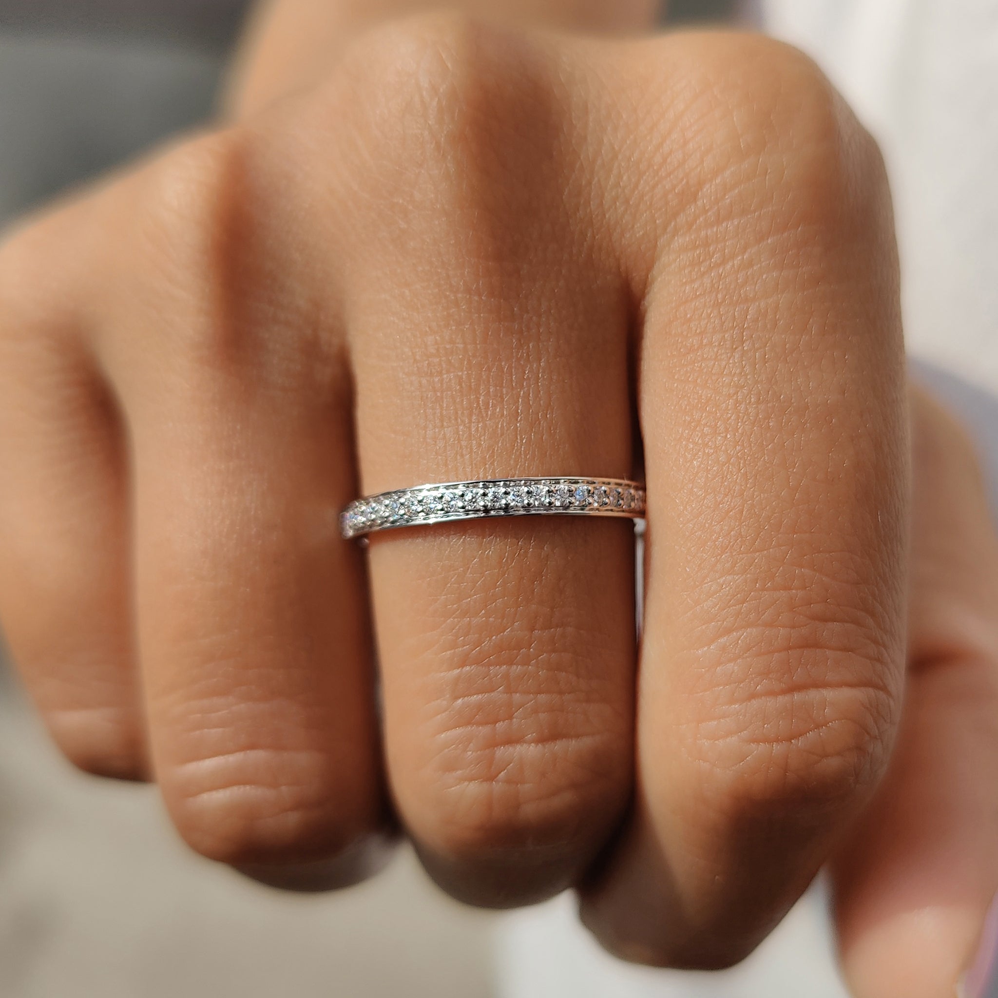 Round Moissanite Wedding Band White Gold