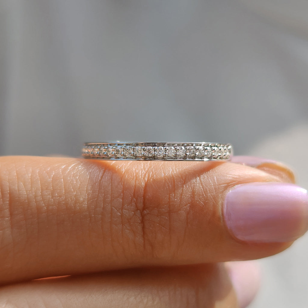 Round Moissanite Wedding Band White Gold