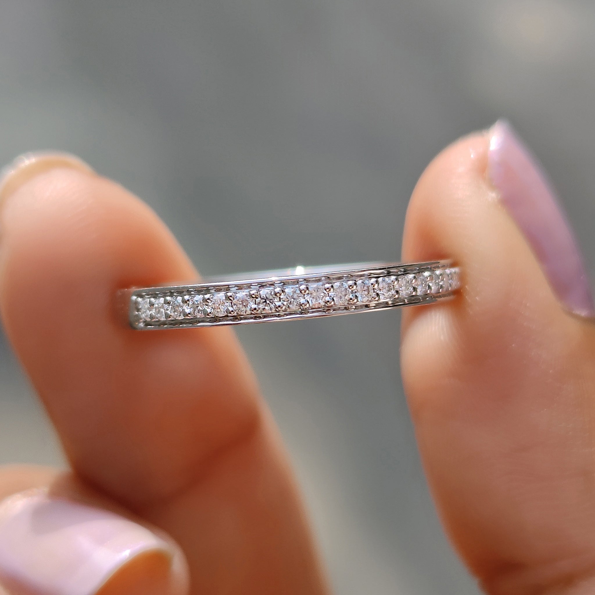 Round Moissanite Wedding Band White Gold