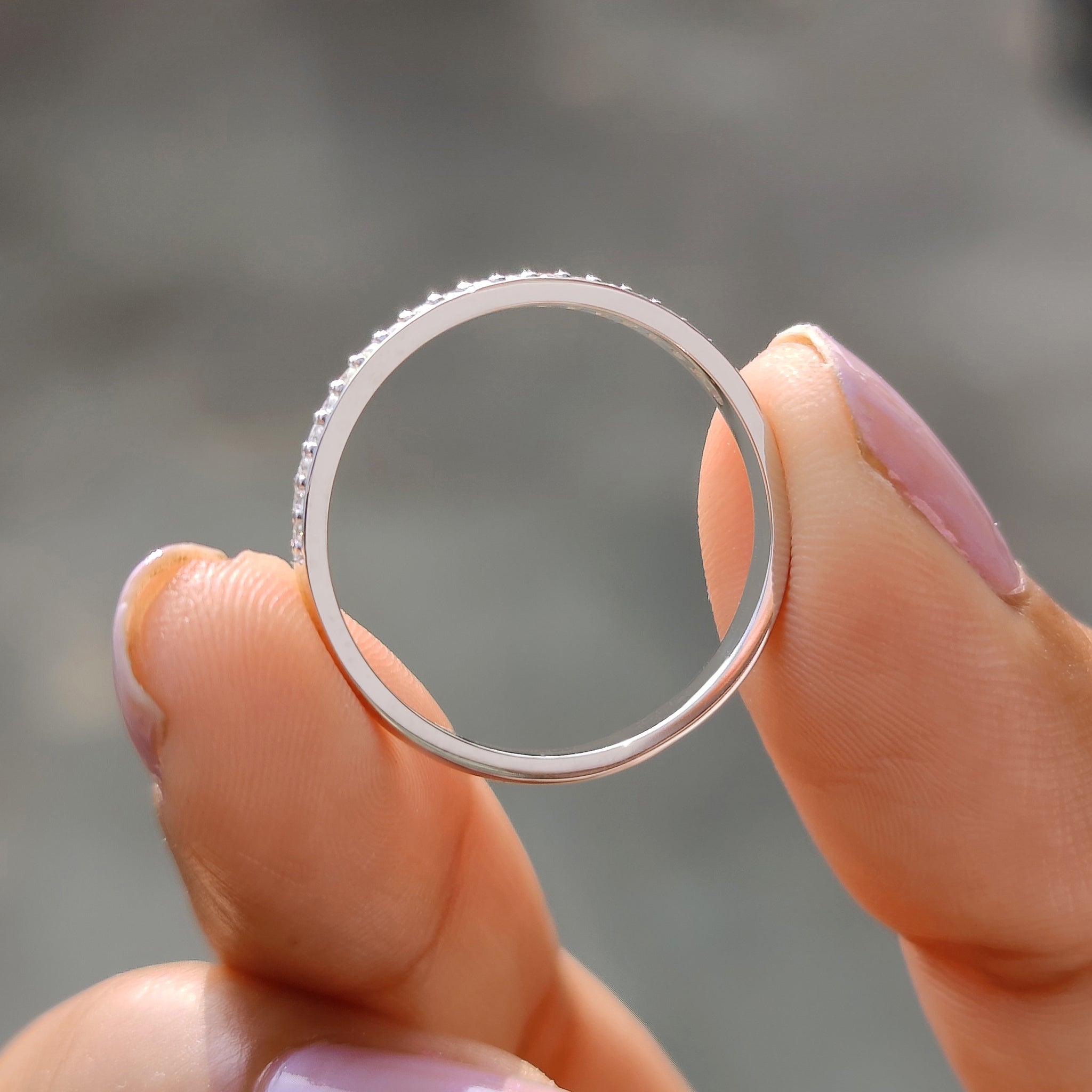 Round Moissanite Wedding Band White Gold
